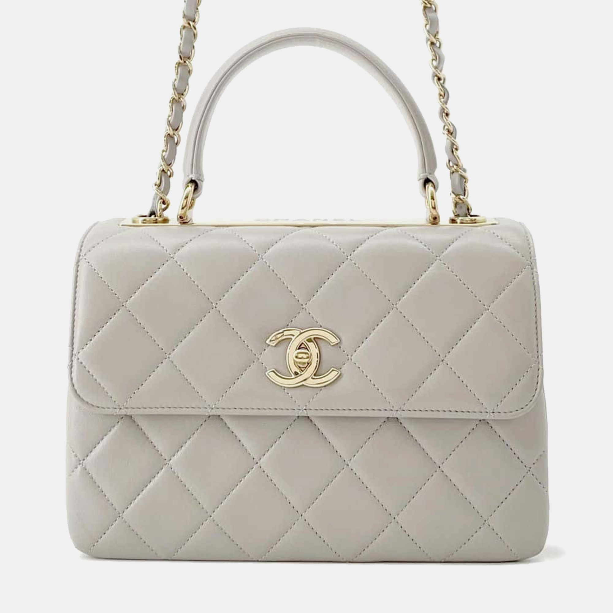 

Chanel Gray Lambskin Top handle flap Bag, Grey