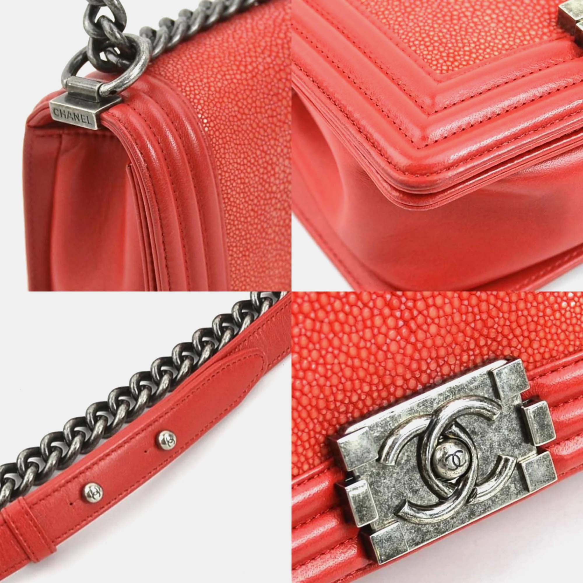 Chanel Galuchat Red Leather Boy Shoulder Bag 