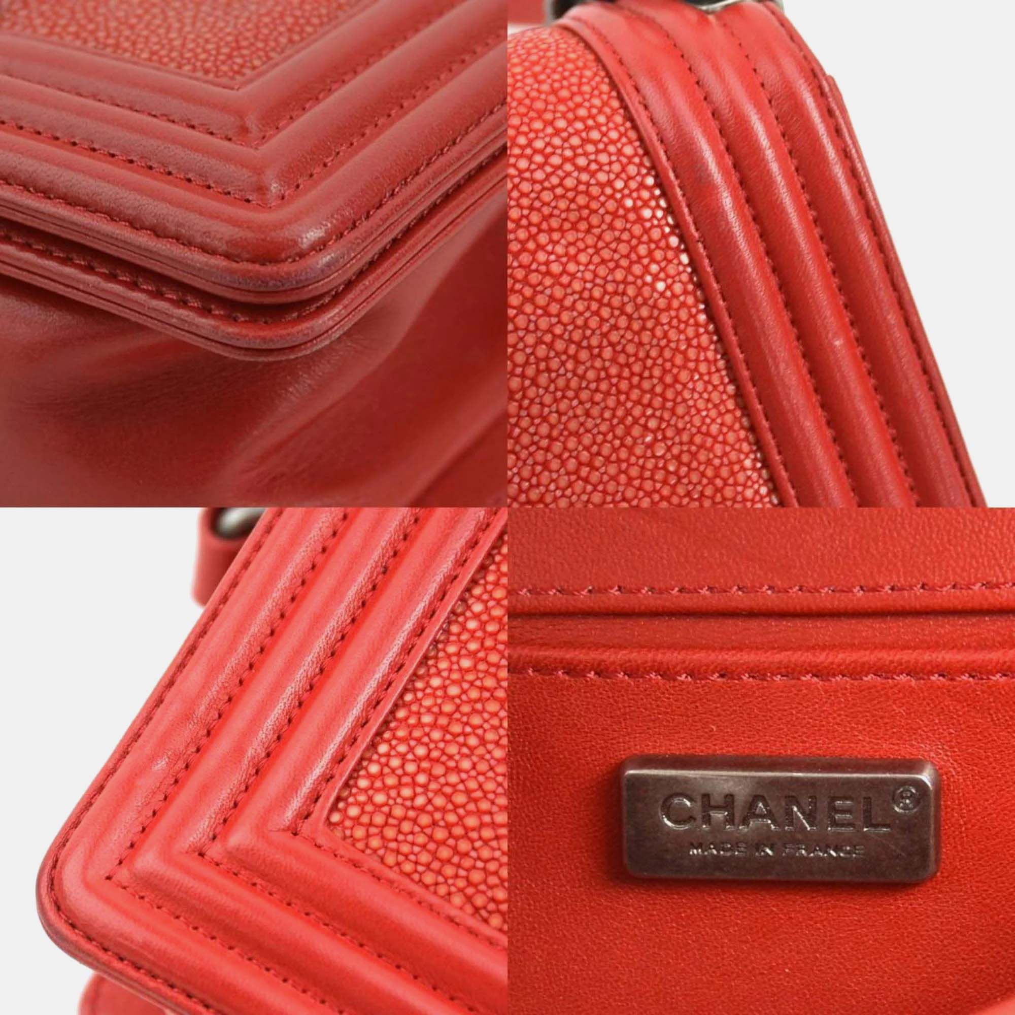Chanel Galuchat Red Leather Boy Shoulder Bag 