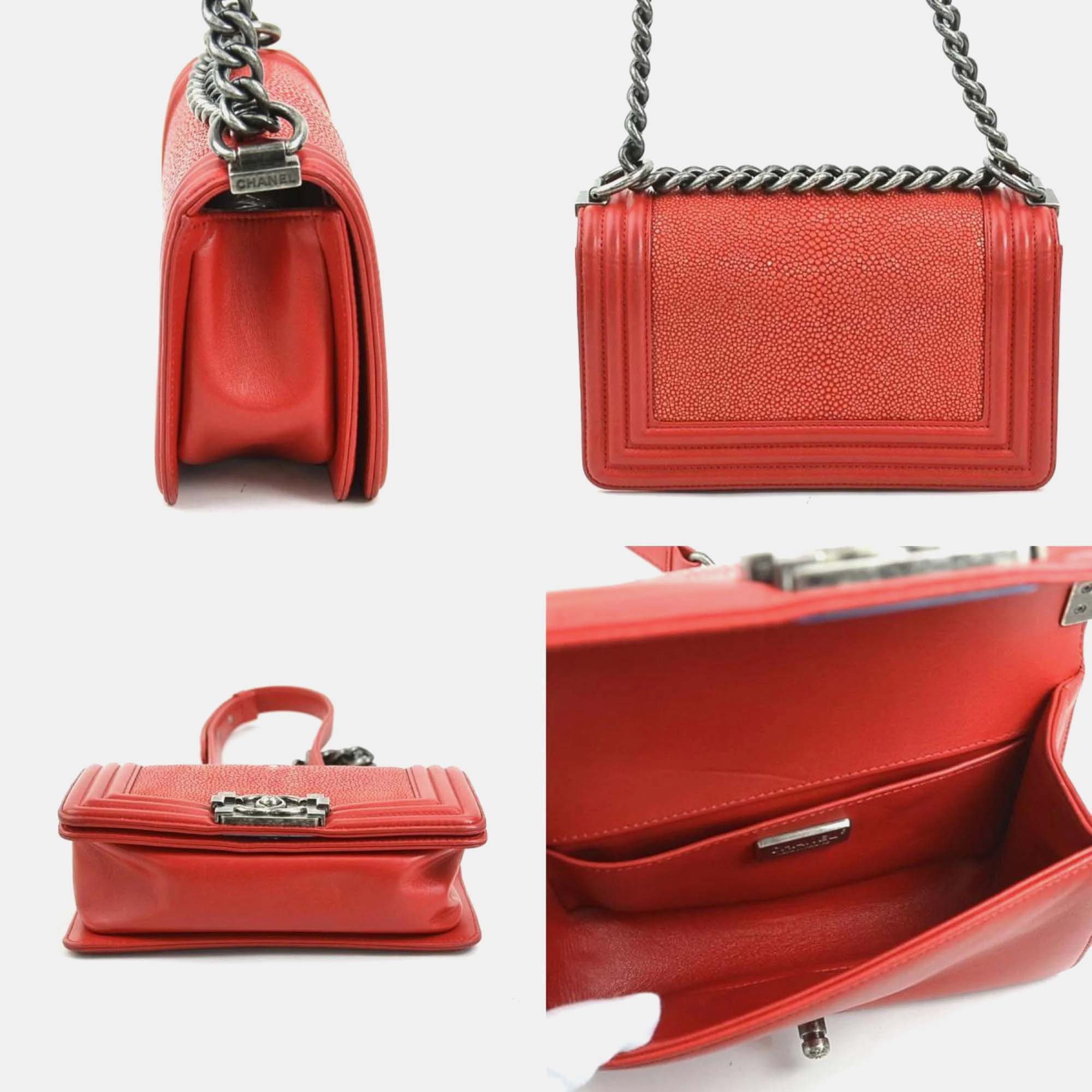 Chanel Galuchat Red Leather Boy Shoulder Bag 