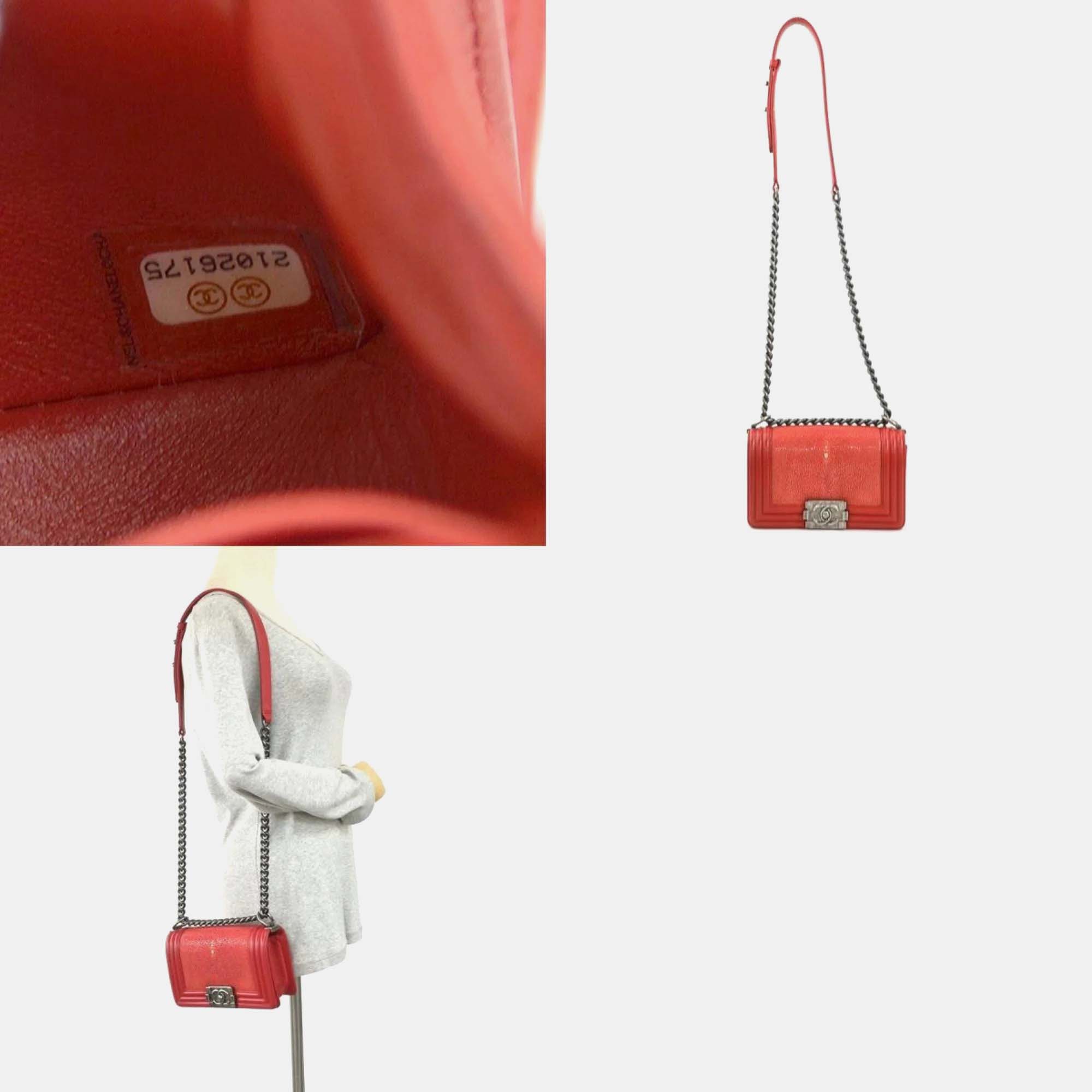 Chanel Galuchat Red Leather Boy Shoulder Bag 