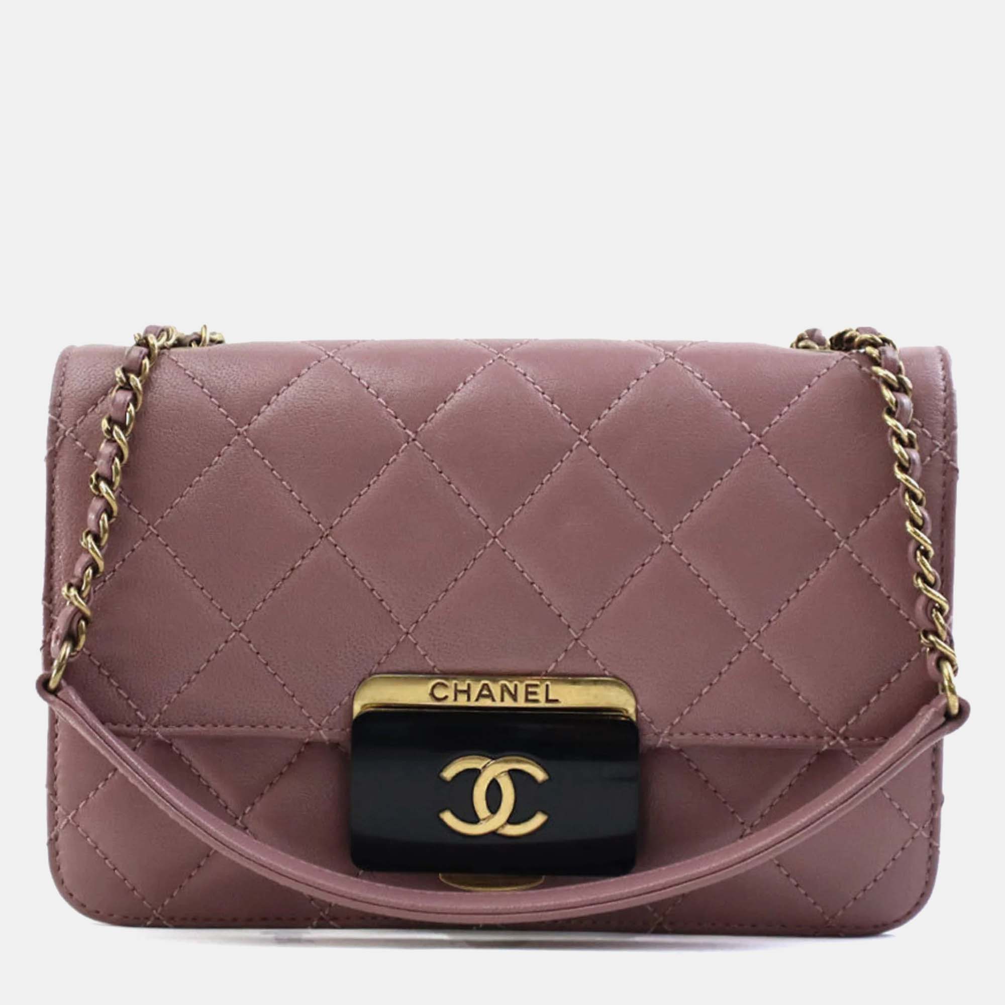 

Chanel Dark Pink Gold Leather Matelasse Shoulder Bag
