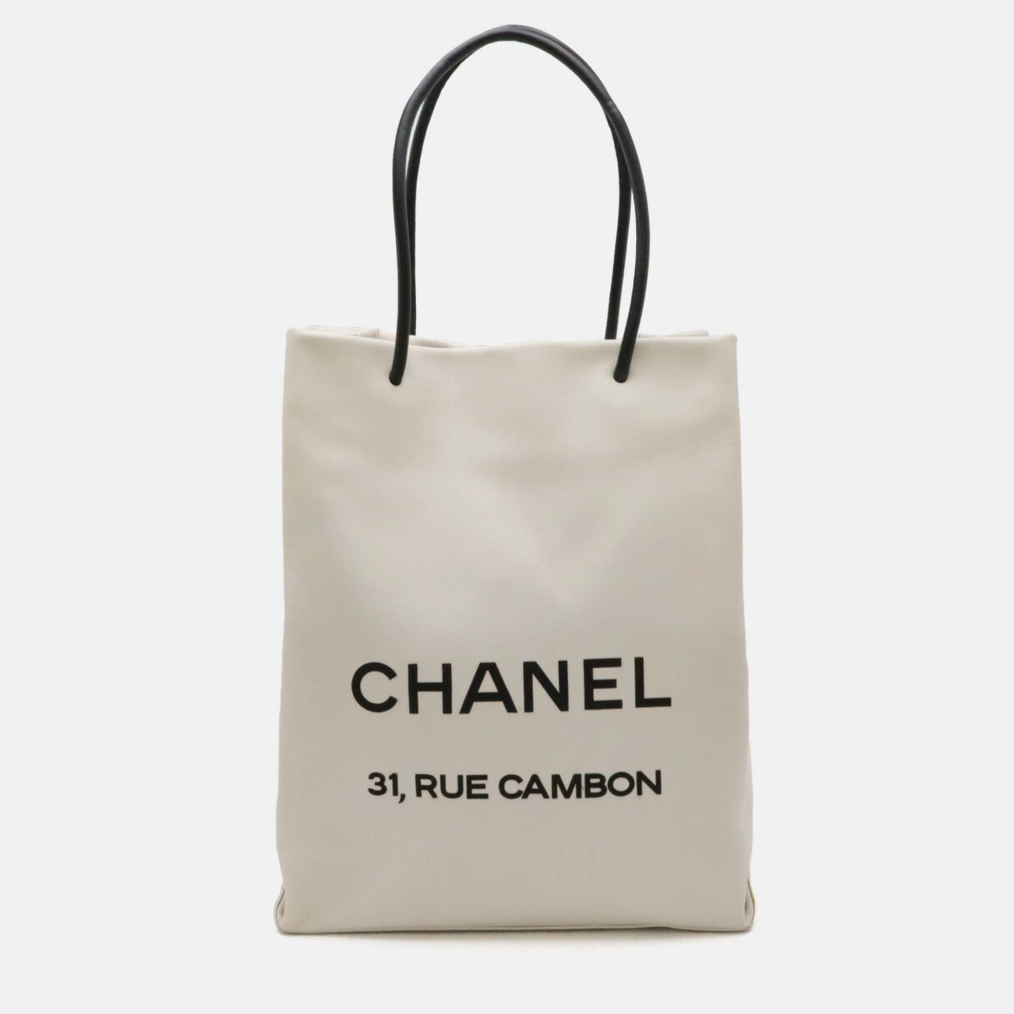 

Chanel White Black Leather Essential Tote Bag