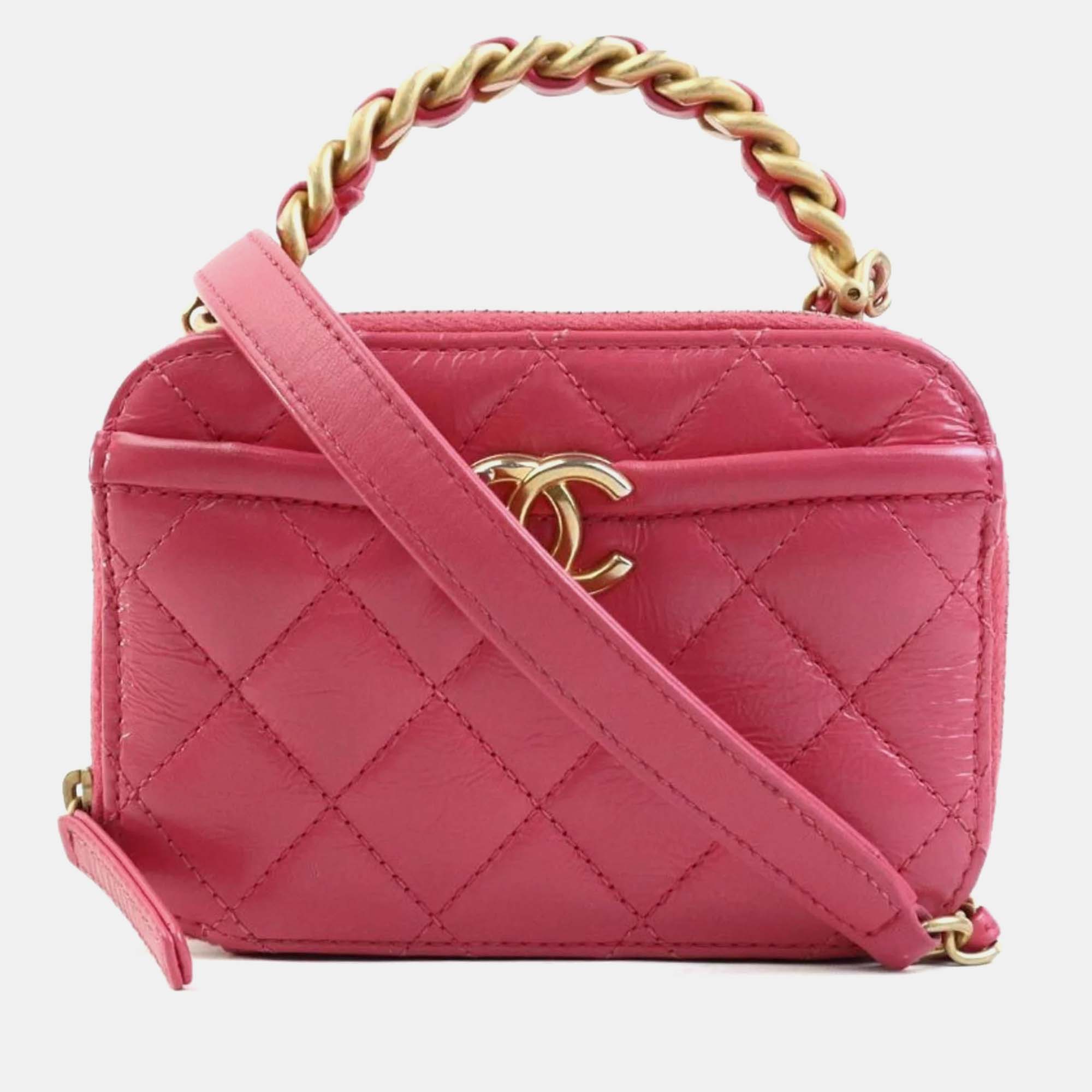 

Chanel Pink Gold Leather Matelasse Handbag
