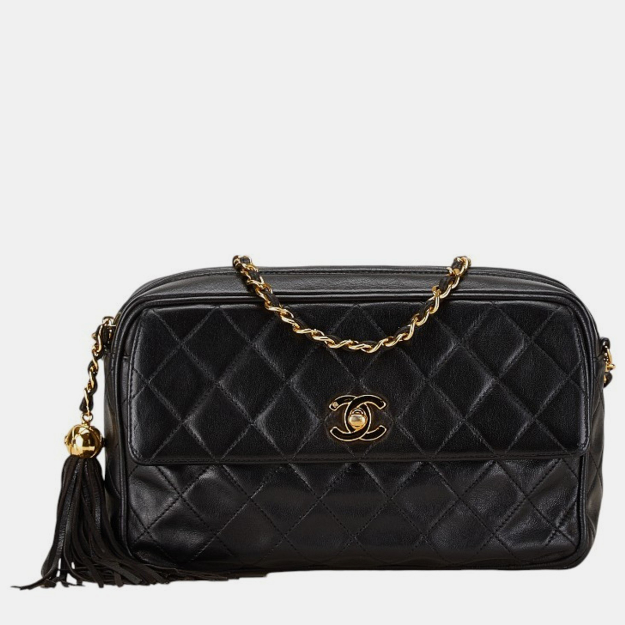 Pre-owned Chanel Black Lambskin Matelasse Coco Mark Chain Shoulder Bag