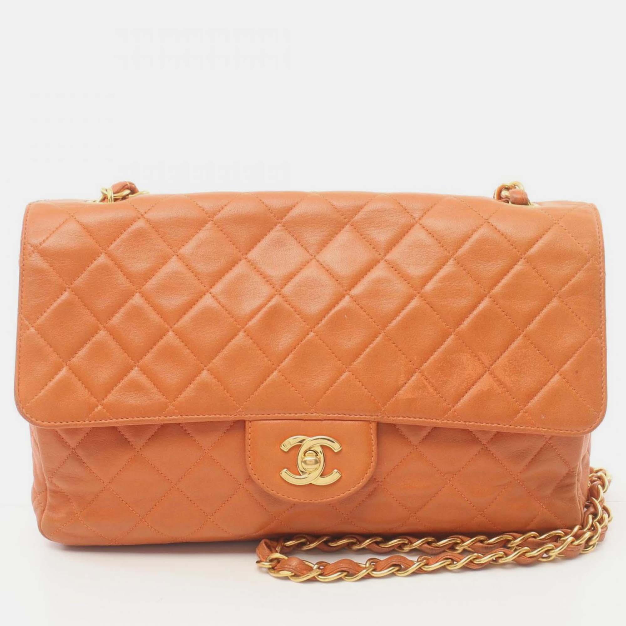 

Chanel Orange Lambskin Matelasse Shoulder Bag