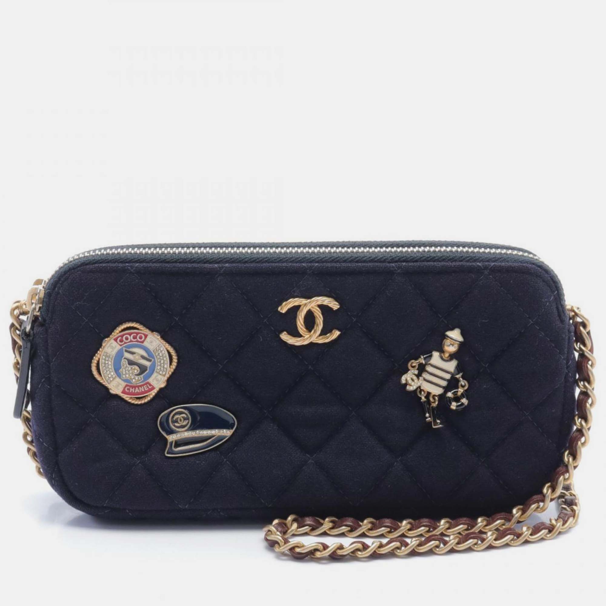 

Chanel Navy Multicolor Wool Leather Bag