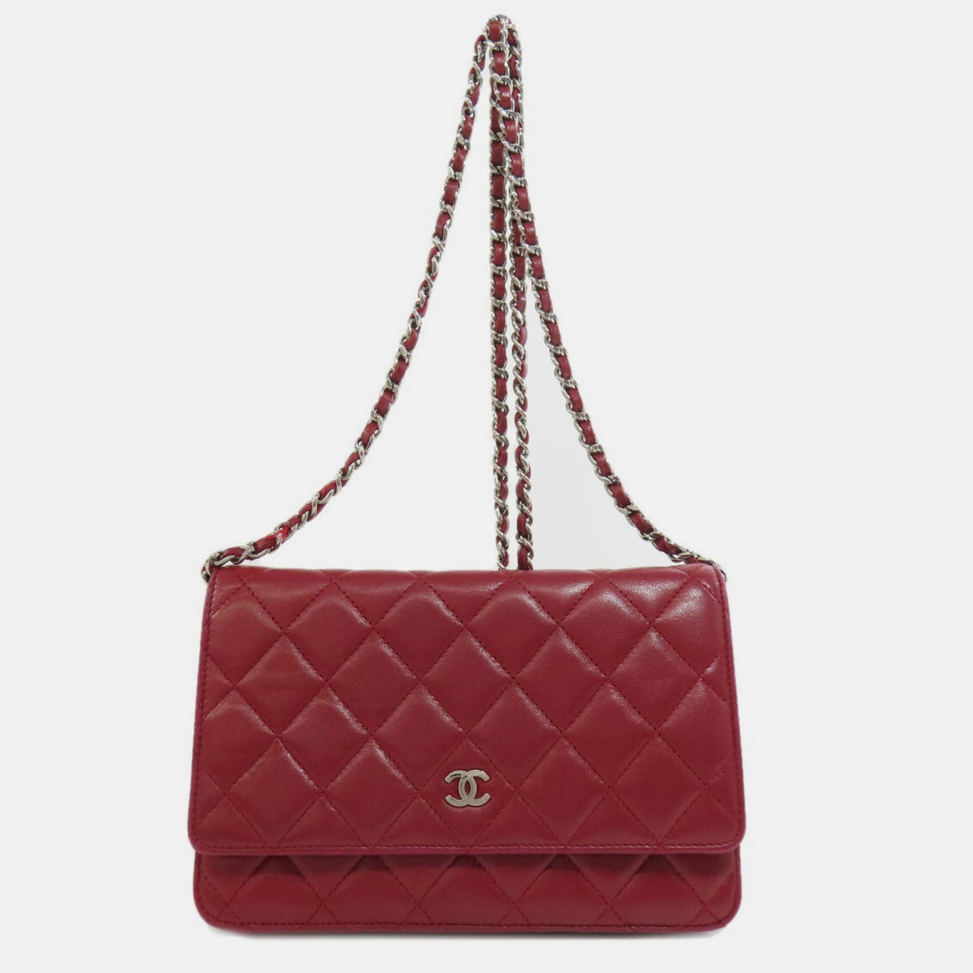 

Chanel Lambskin Matelasse Chain Long Wallet, Red