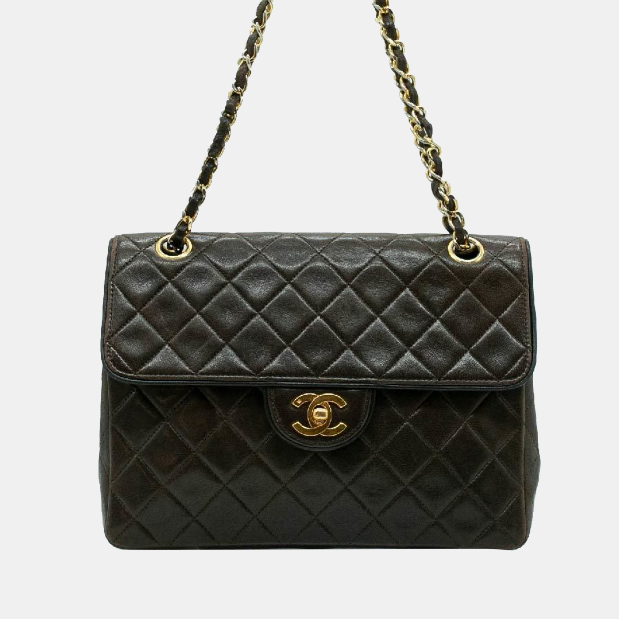 

Chanel Brown Gold Leather Chain Bag