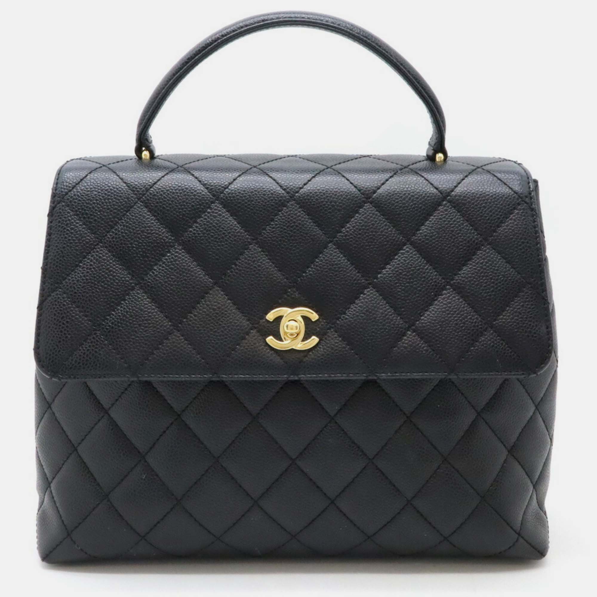 

Chanel Black Caviar Skin Leather Matelasse Coco Mark Handbag