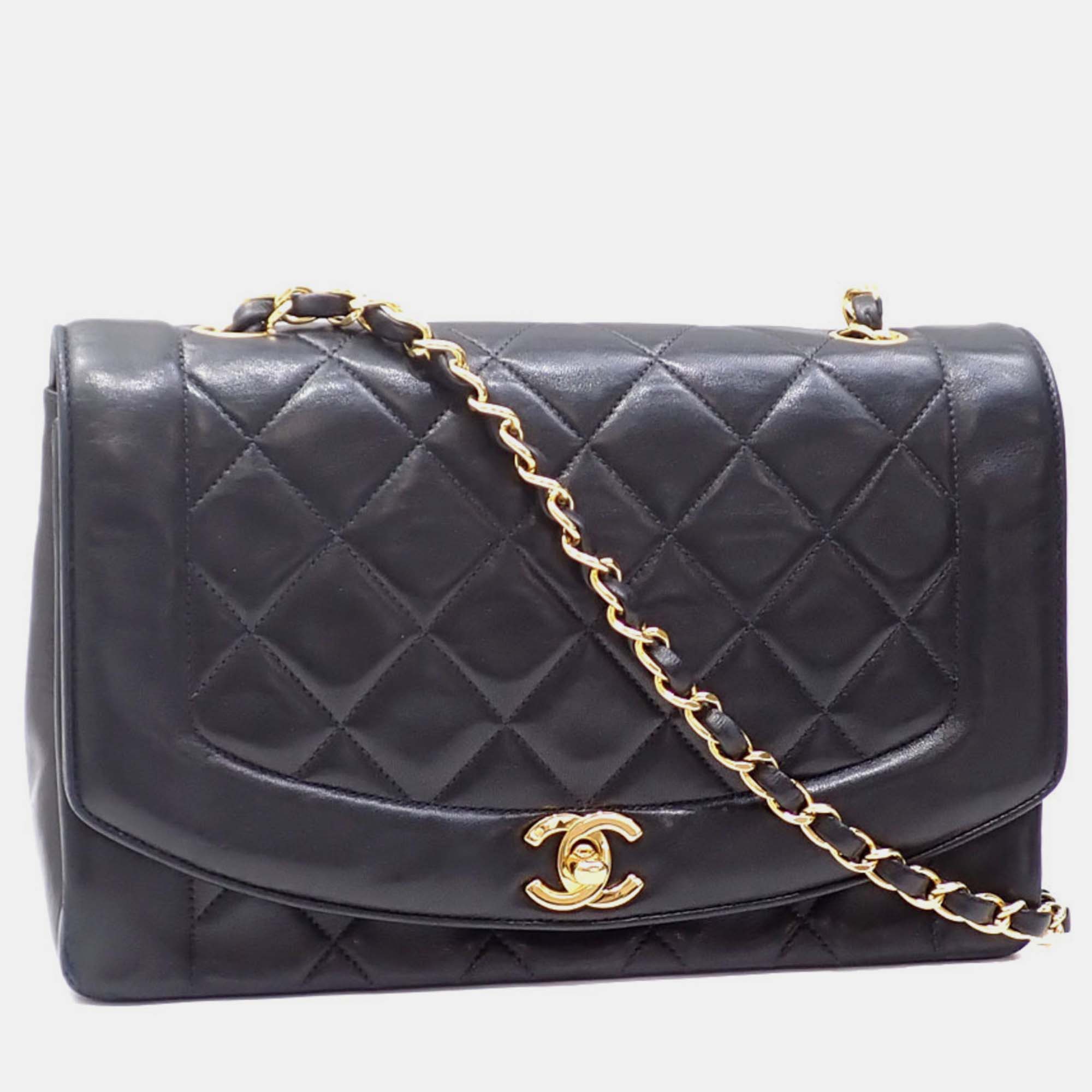 

Chanel Black Lambskin Diana Matelasse Coco Mark Chain Shoulder Bag