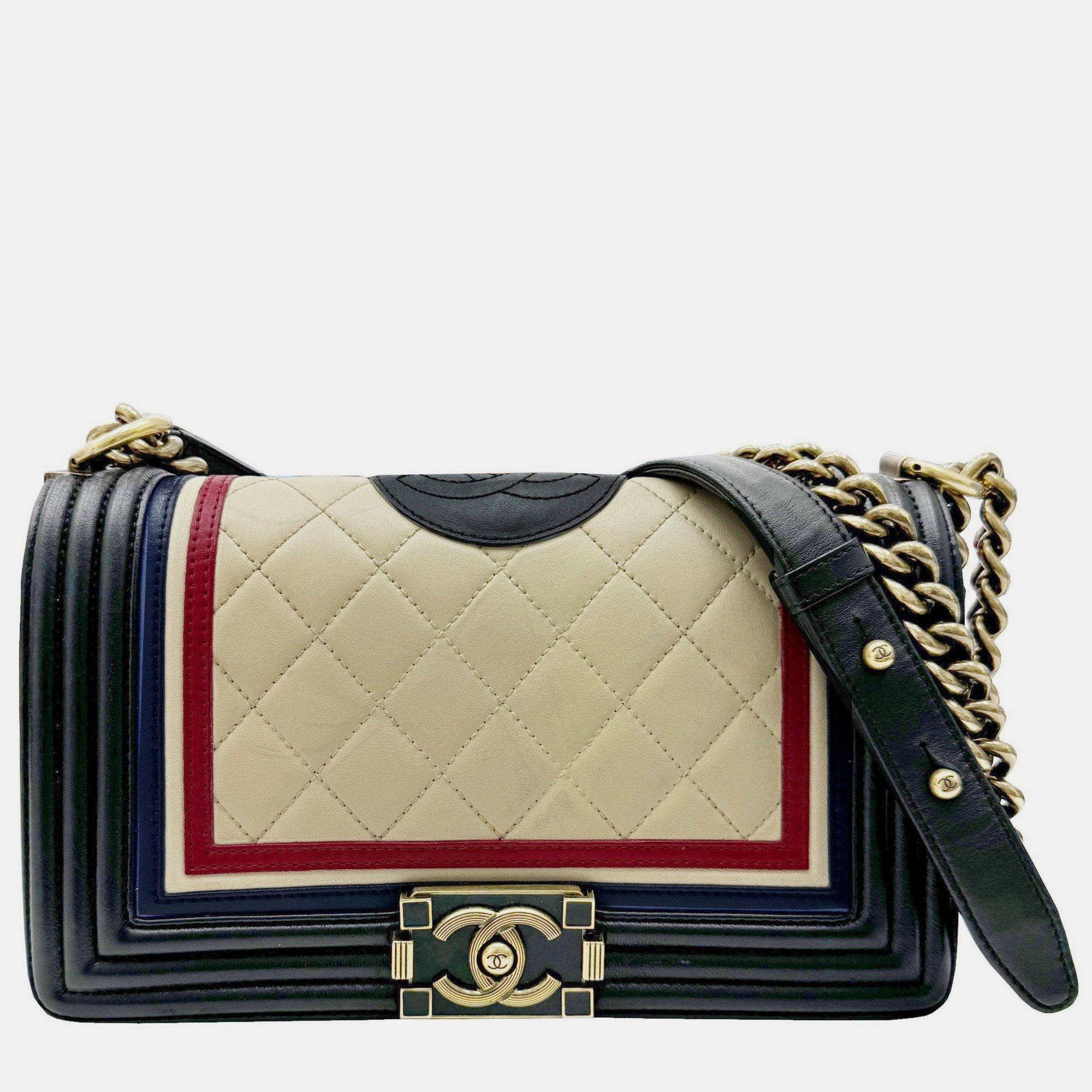 

Chanel Black Ivory Red Blue Multicolor Chanel Boy Ramsun Coco Mark Chain Bag