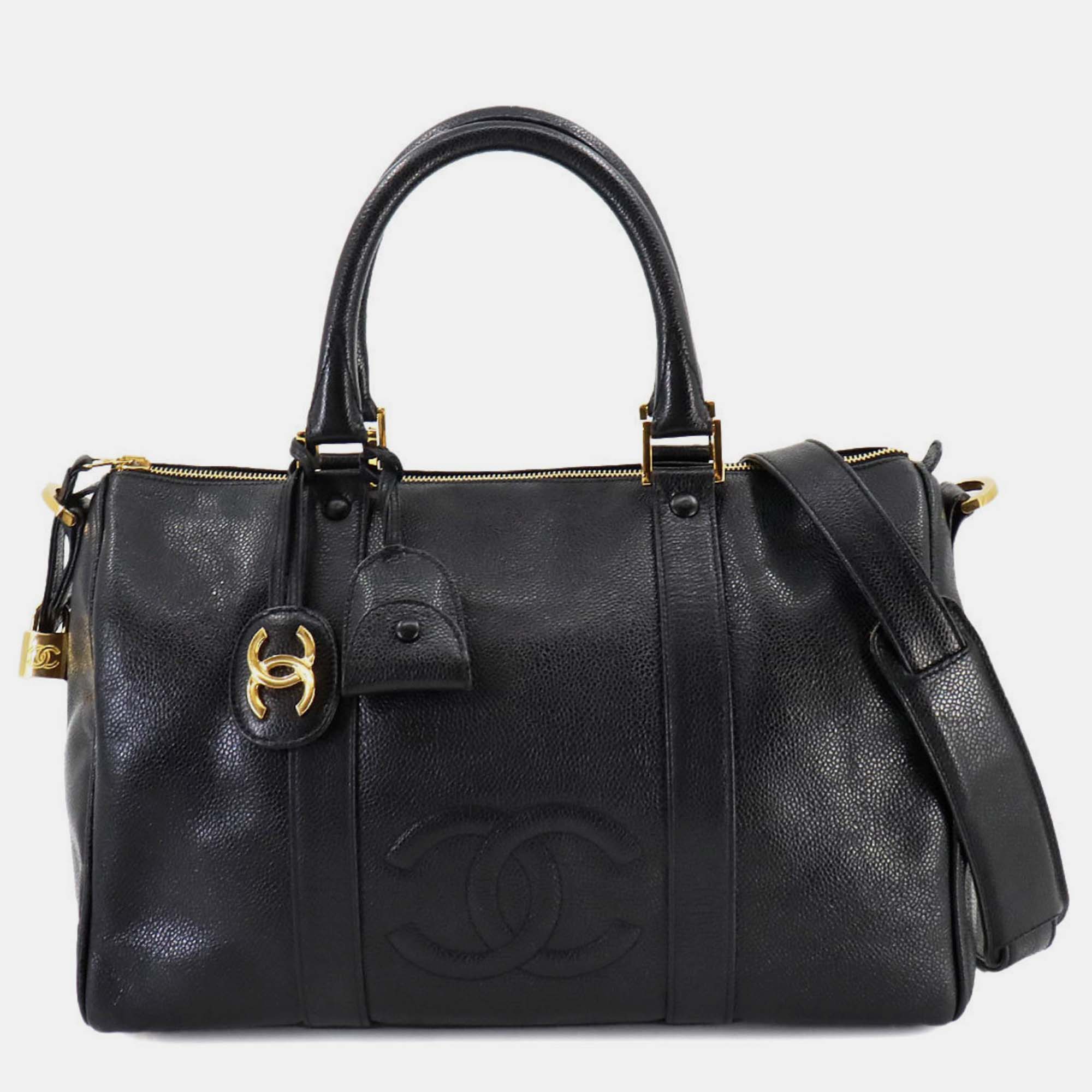 

Chanel Black Caviar Skin Matelasse Coco Mark Boston Shoulder Bag