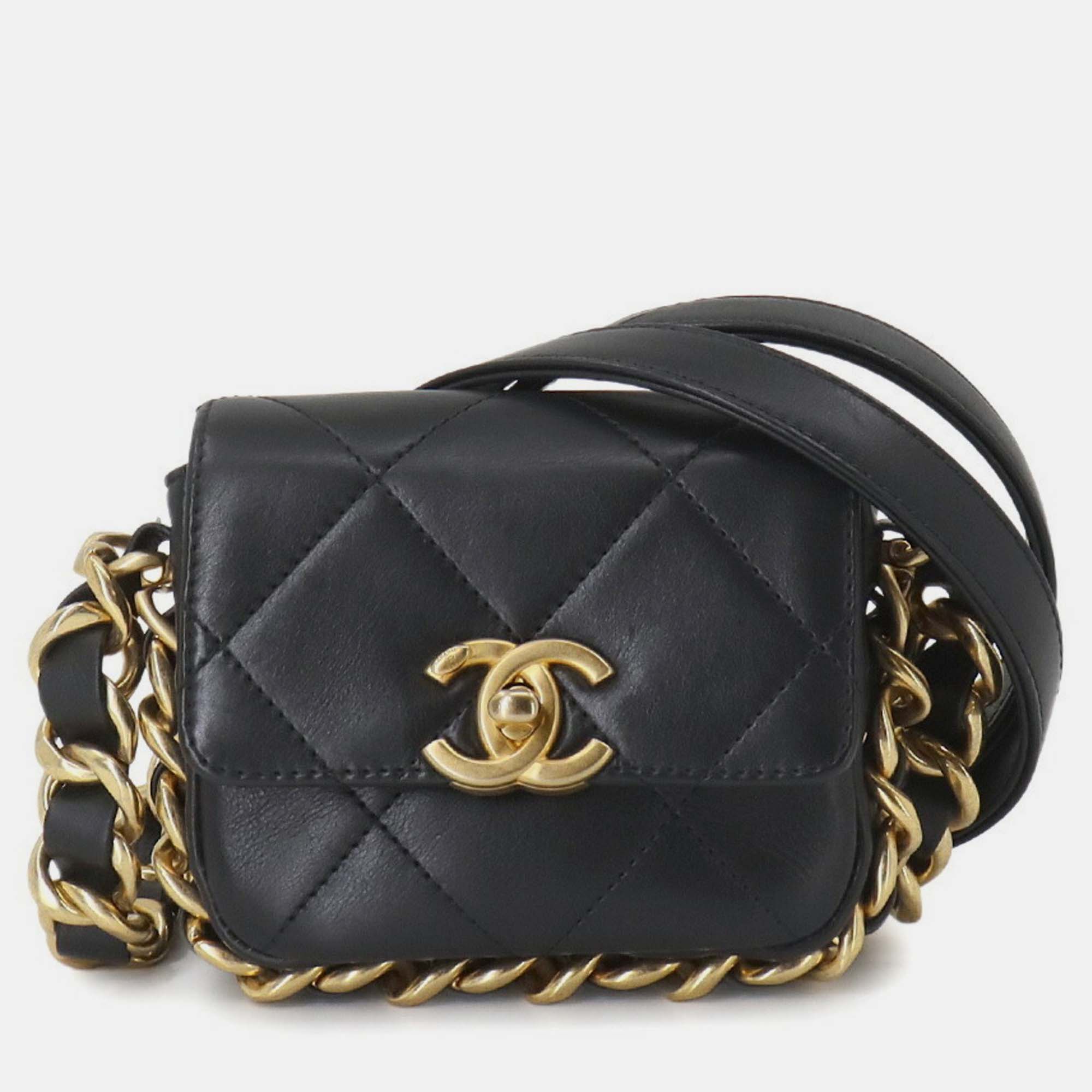 Pre-owned Chanel Black Leather Matelasse Mini Chain Shoulder Bag