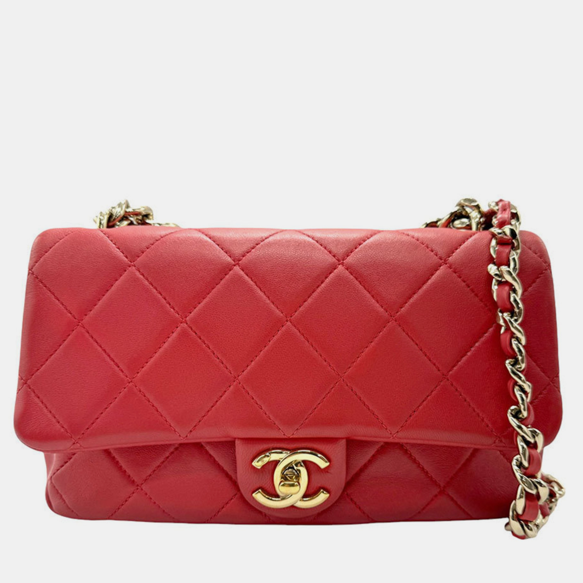 Pre-owned Chanel Pink Gold Leather Matelasse Shoulder Bag In Red