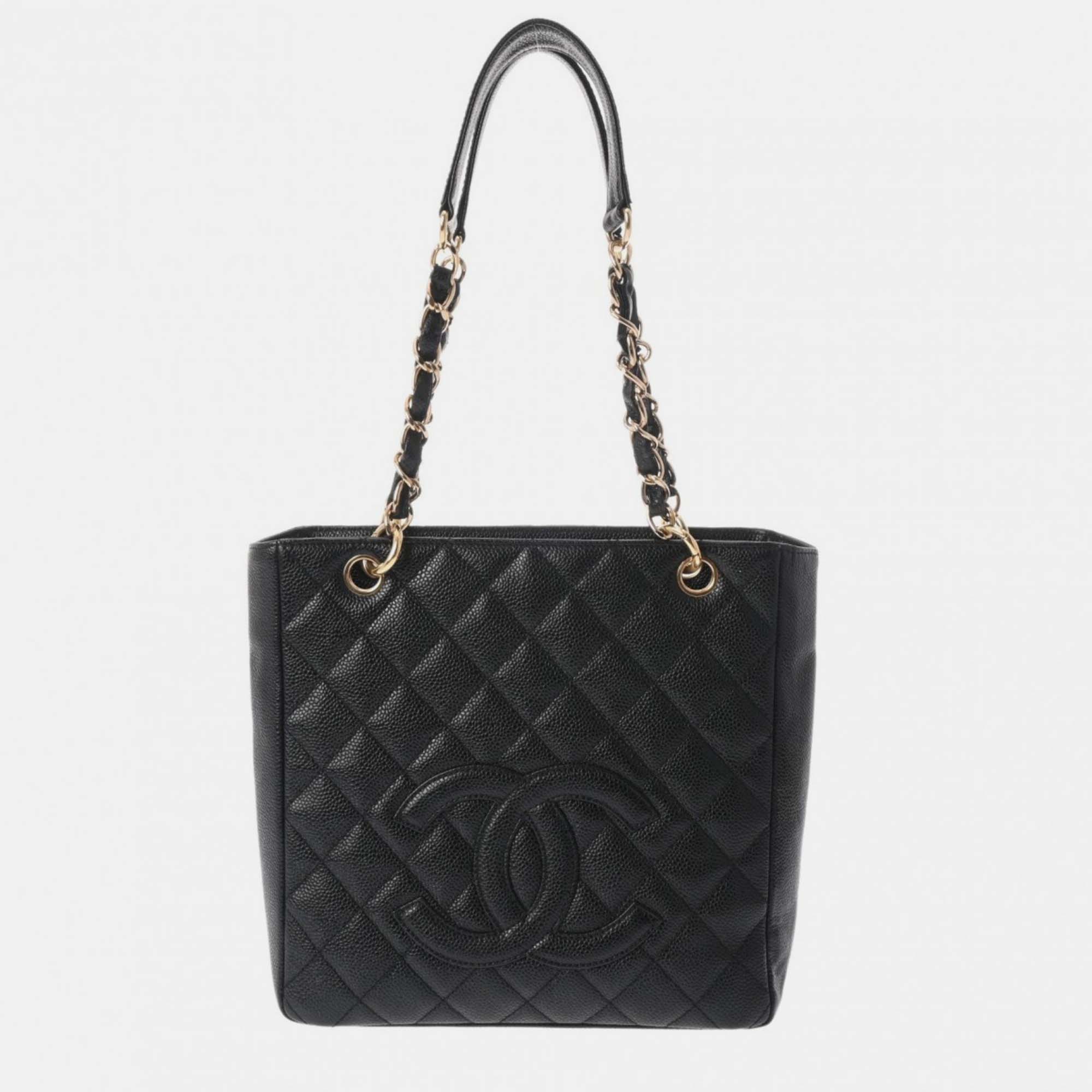 

Chanel Black Caviar Skin Matelasse PST Petite Tote Bag