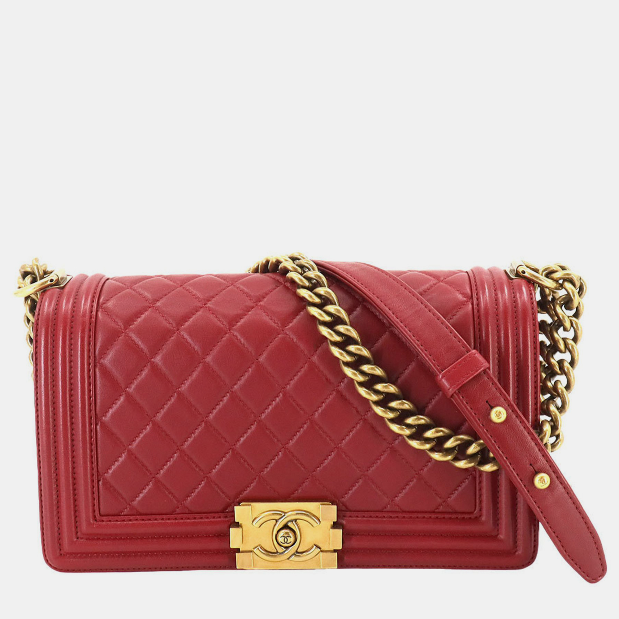 

Chanel Red Leather Boy Chanel Chain Shoulder Bag