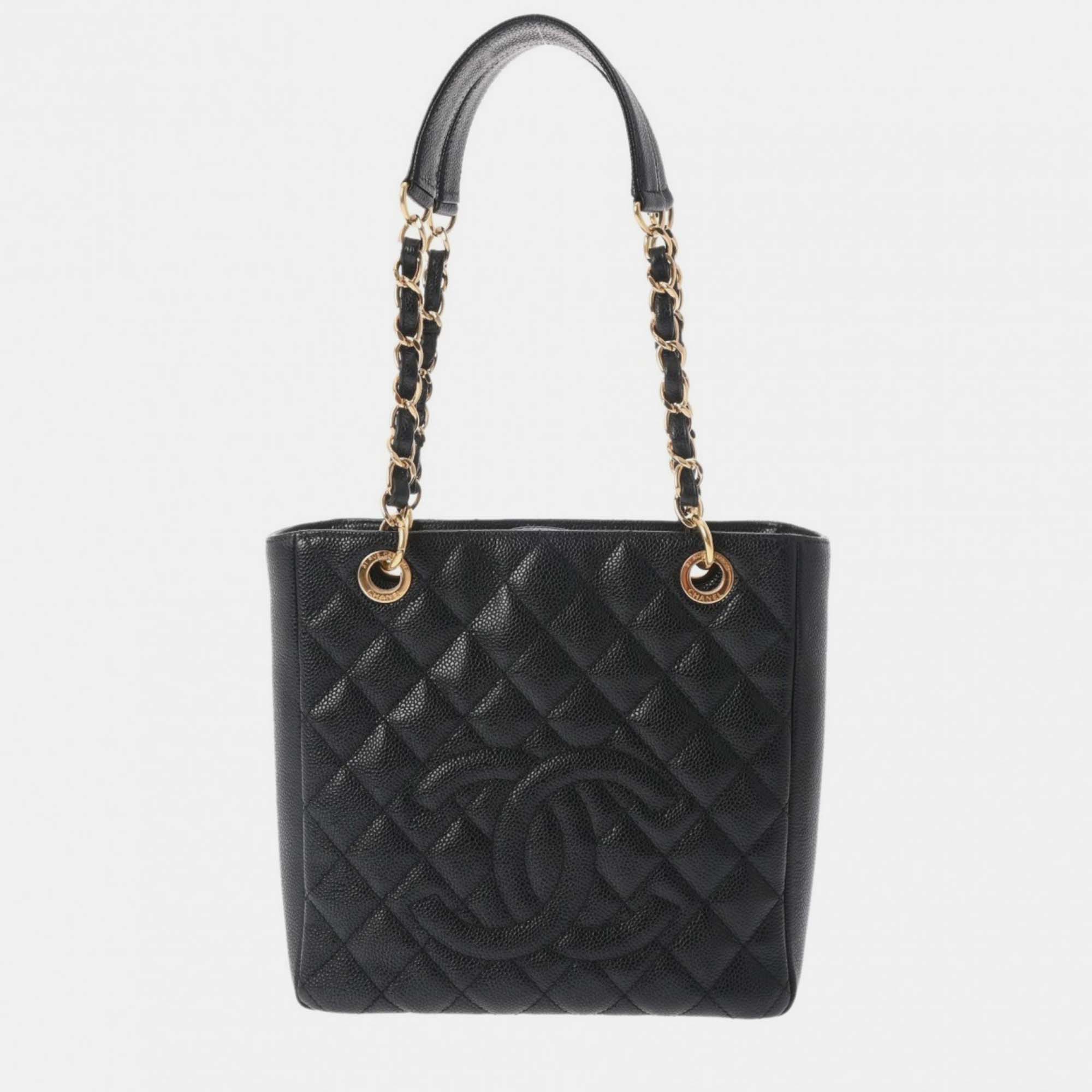 

Chanel Black Caviar Skin Matelasse PST Petite Tote Bag