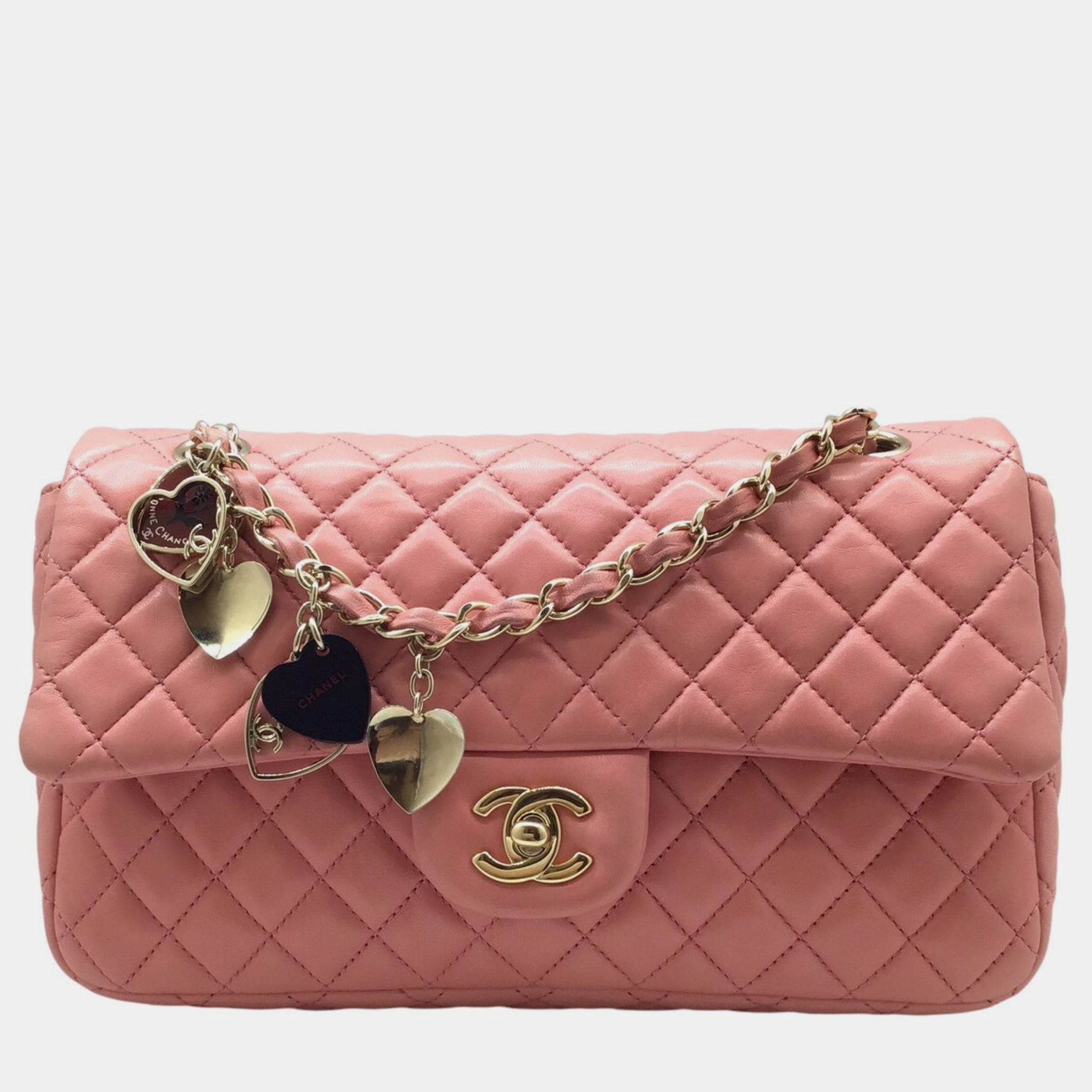 

Chanel Pink Leather Matelasse Valentine Chain Shoulder Bag