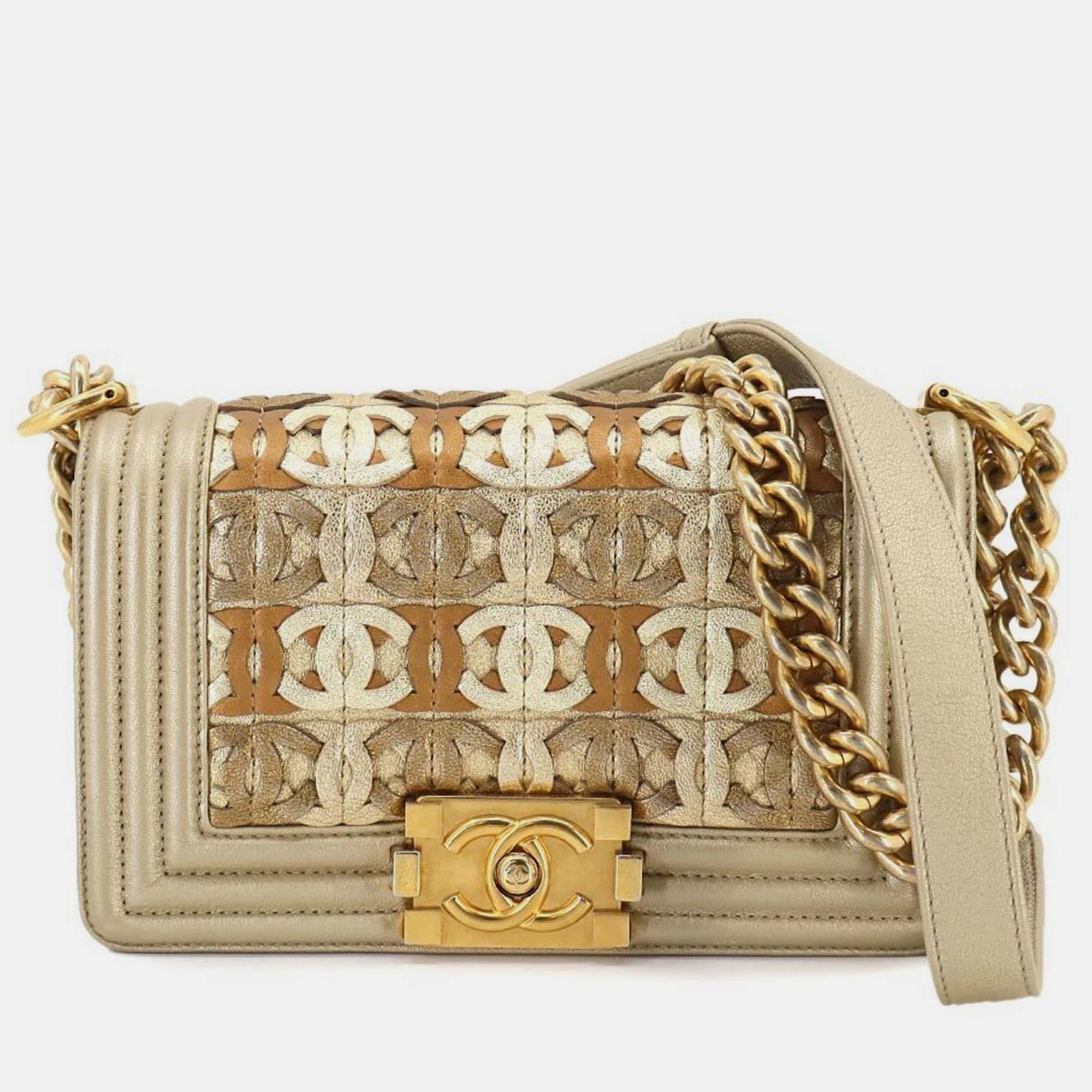 

Chanel Metallic Gold Leather Boy Chain Shoulder Bag