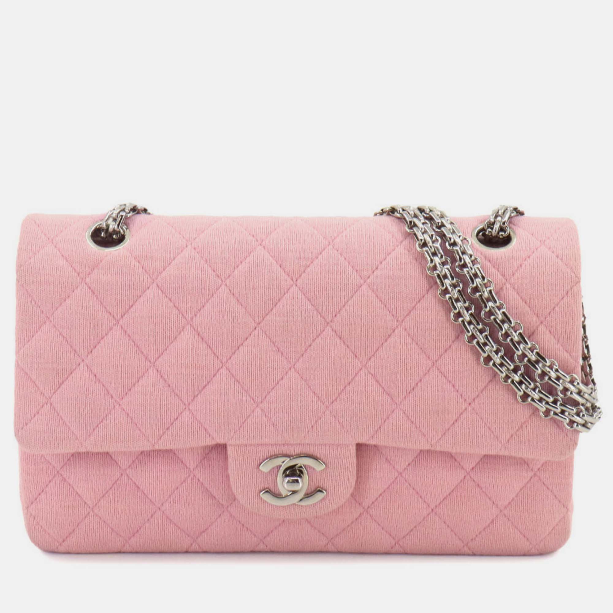 

Chanel Pink Cotton Jersey Matelasse 25 Chain Shoulder Bag