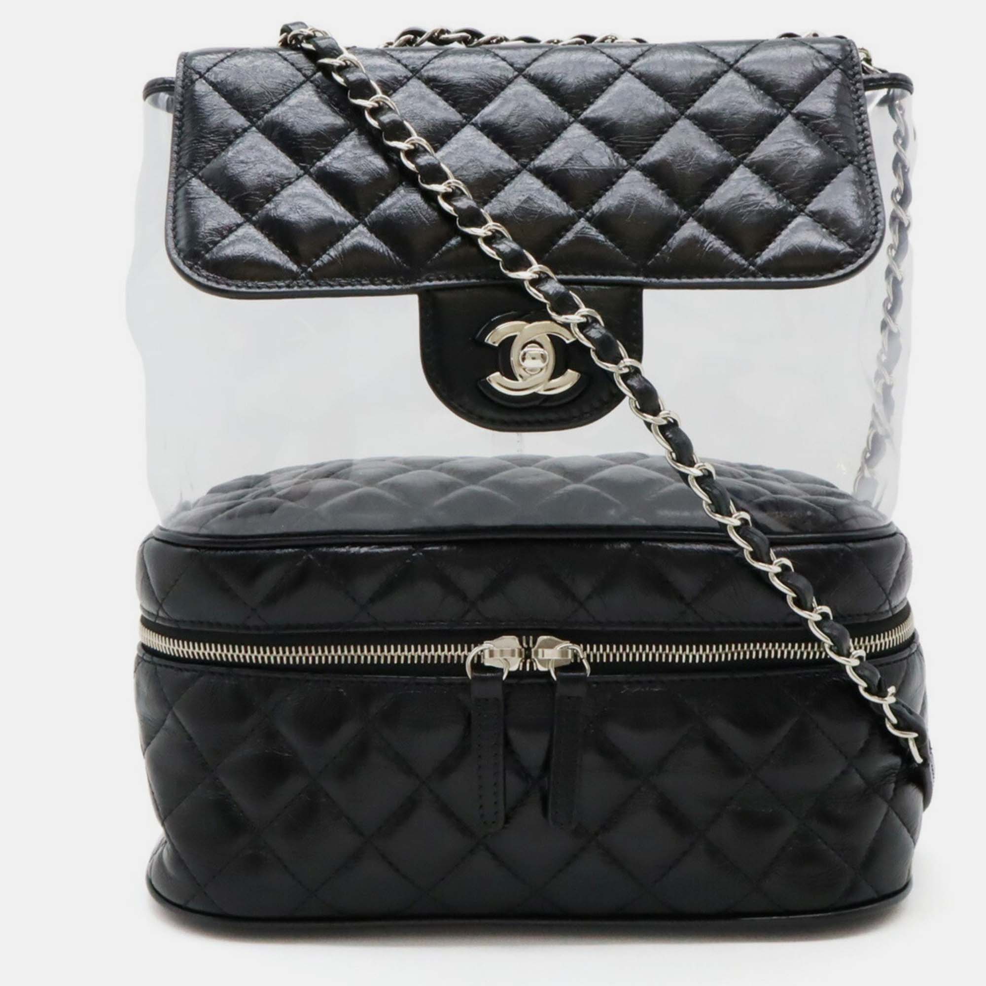 

Chanel Vinyl Black Leather Matelasse Coco Mark Chain Shoulder Bag