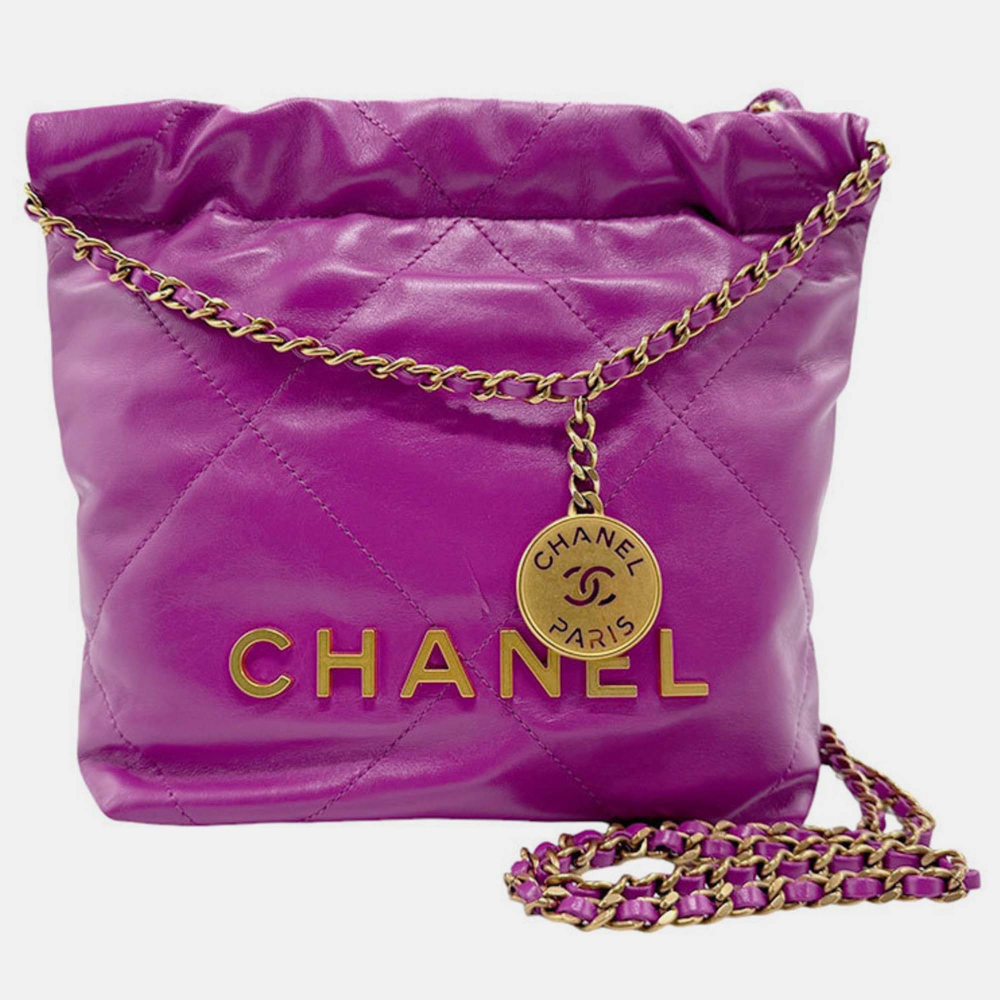 

Chanel Purple Gold Leather Chanel 22 Shoulder Bag