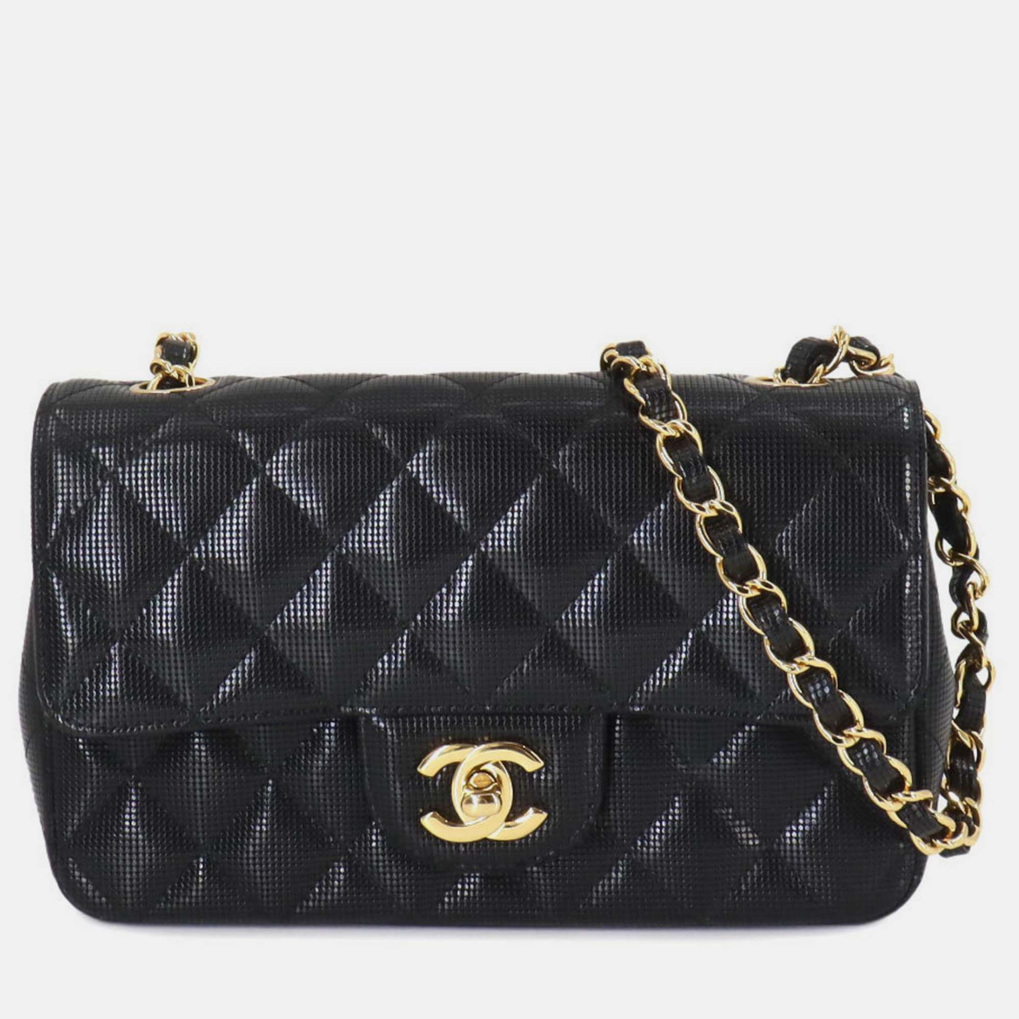 

Chanel Black Leather Matelasse 20 Mini Chain Shoulder Bag