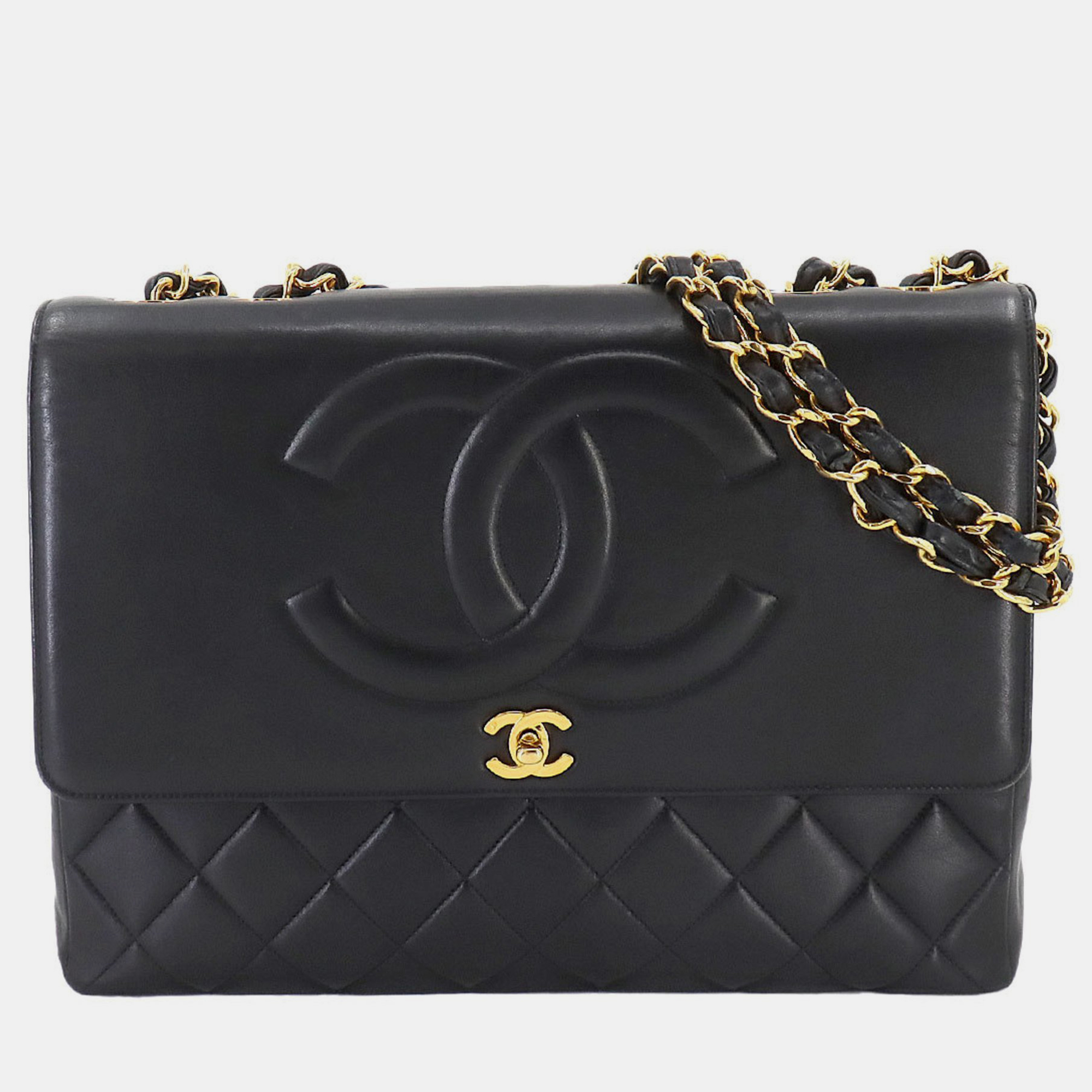 

Chanel Black Leather Coco Mark Turn Lock Matelasse Chain Shoulder Bag