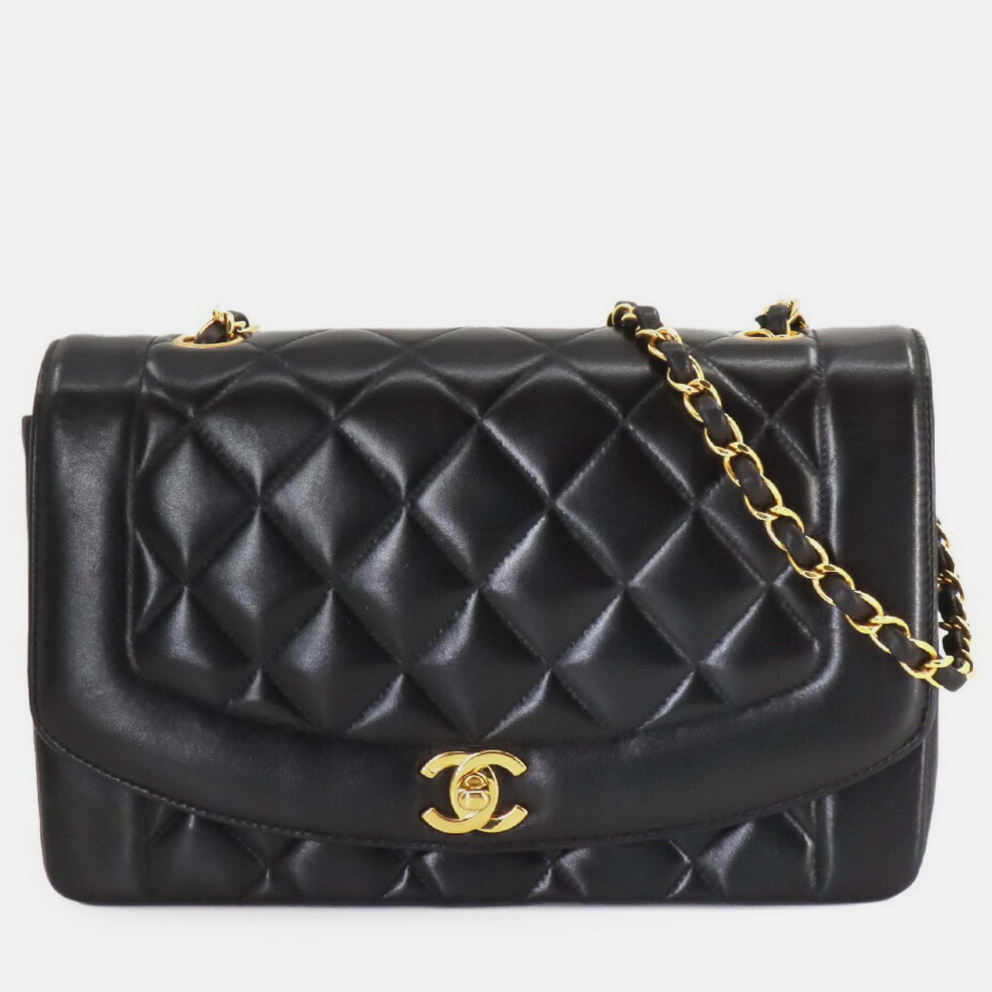 

Chanel Black Leather Diana Matelasse 25 Chain Shoulder Bag