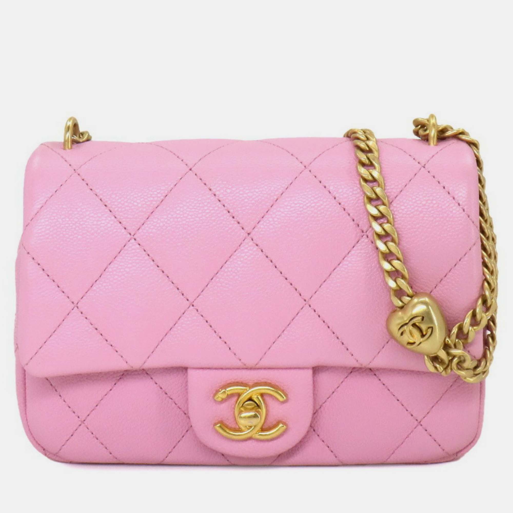 

Chanel Pink Caviar Skin Matelasse Chain Shoulder Bag