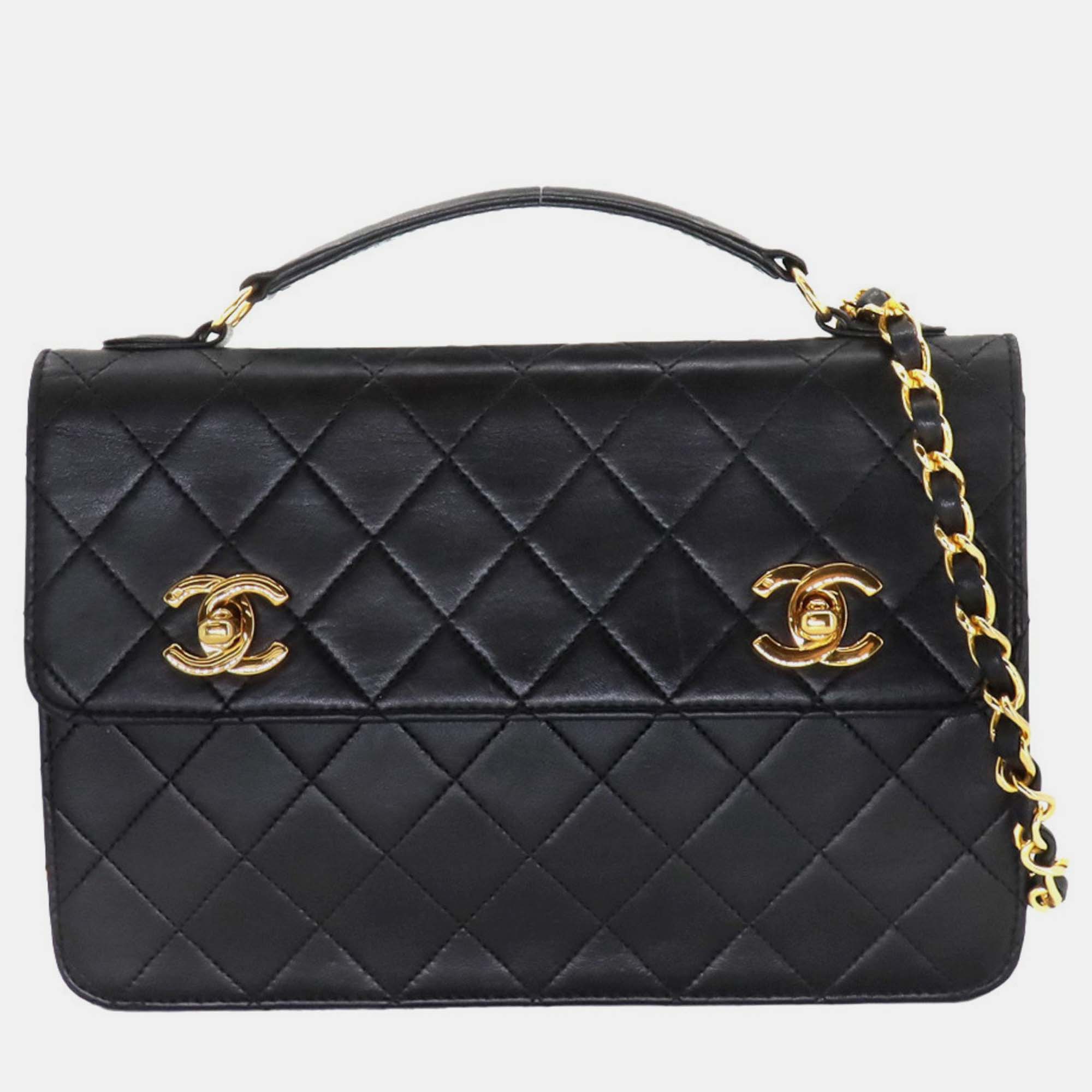 

Chanel Black Leather Matelasse Hand Chain Shoulder Bag