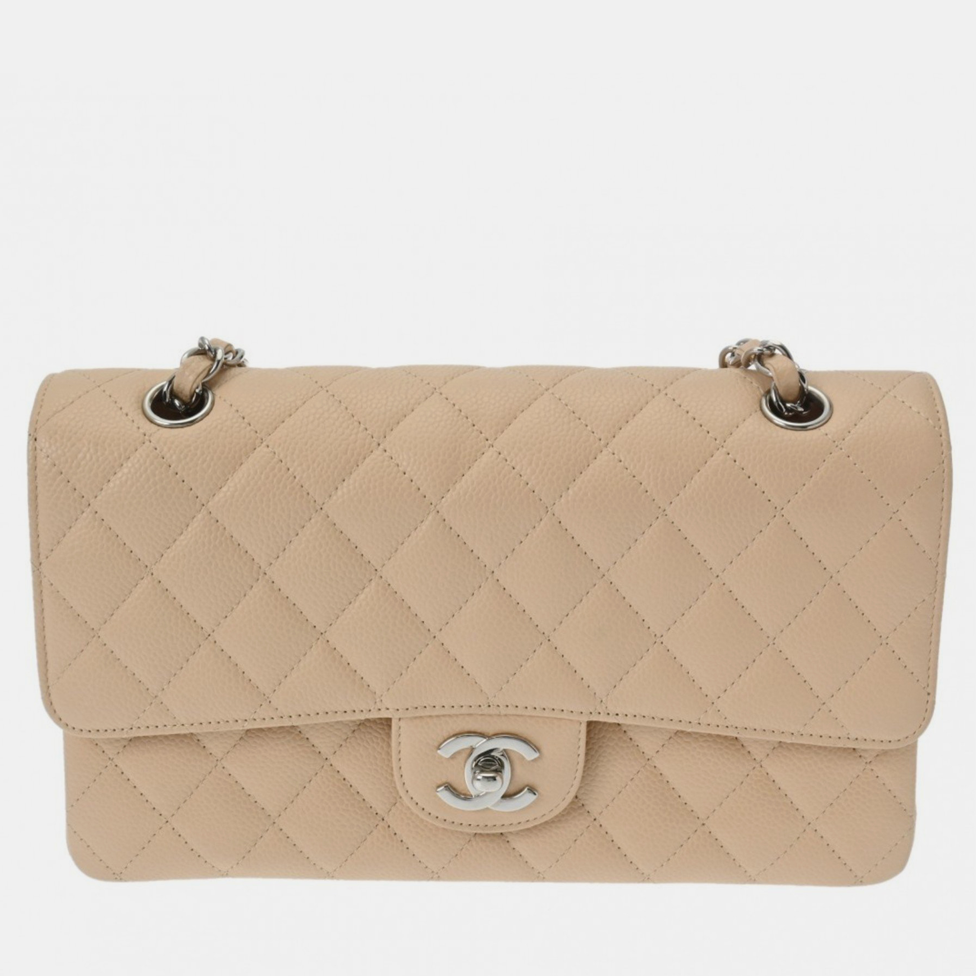 

Chanel Beige Caviar Skin Matelasse Chain Shoulder Double Flap  Bag