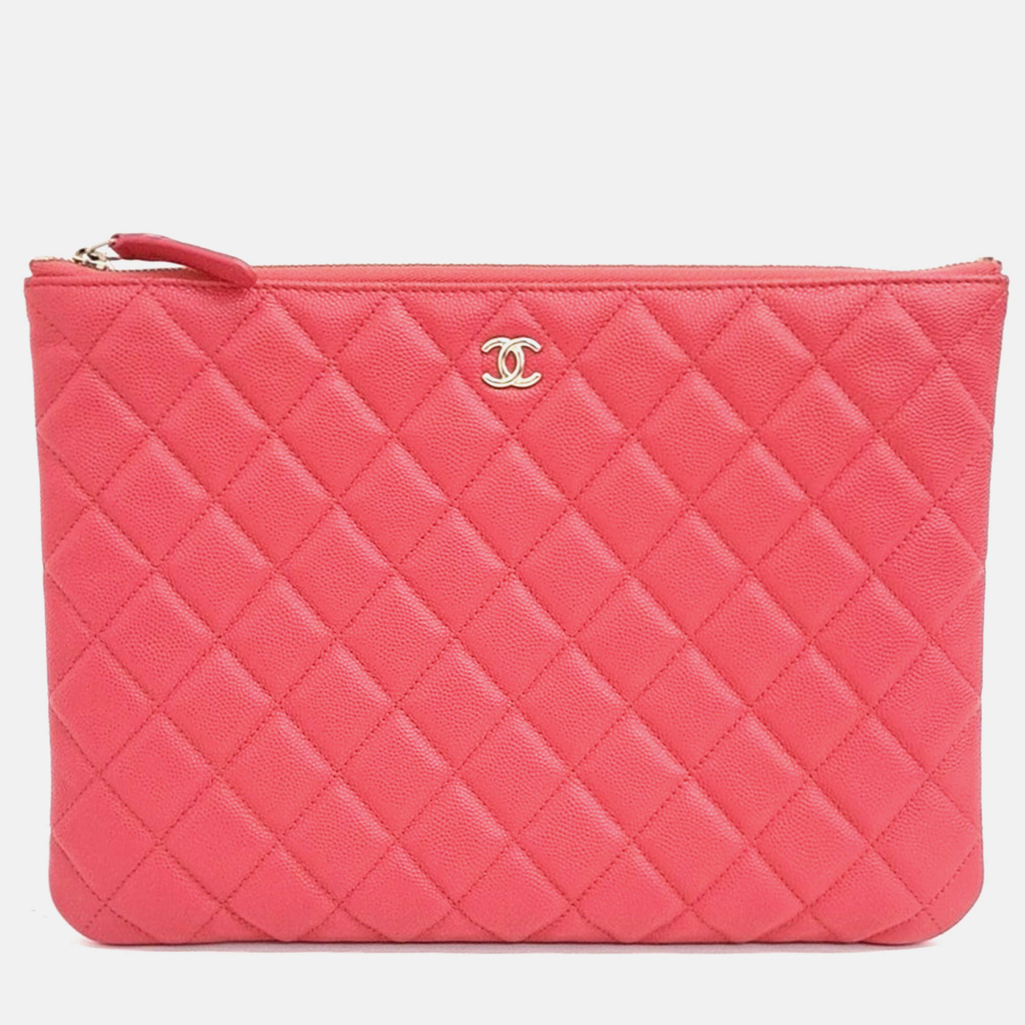 Pre-owned Chanel Caviar New Medium Clutch In Red