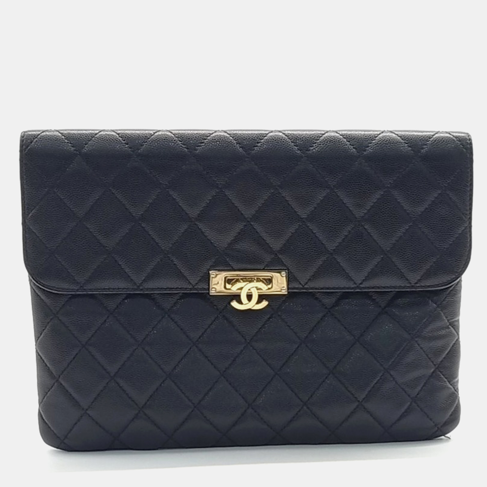 Pre-owned Chanel Caviar Flap New Medium Clutch In Black