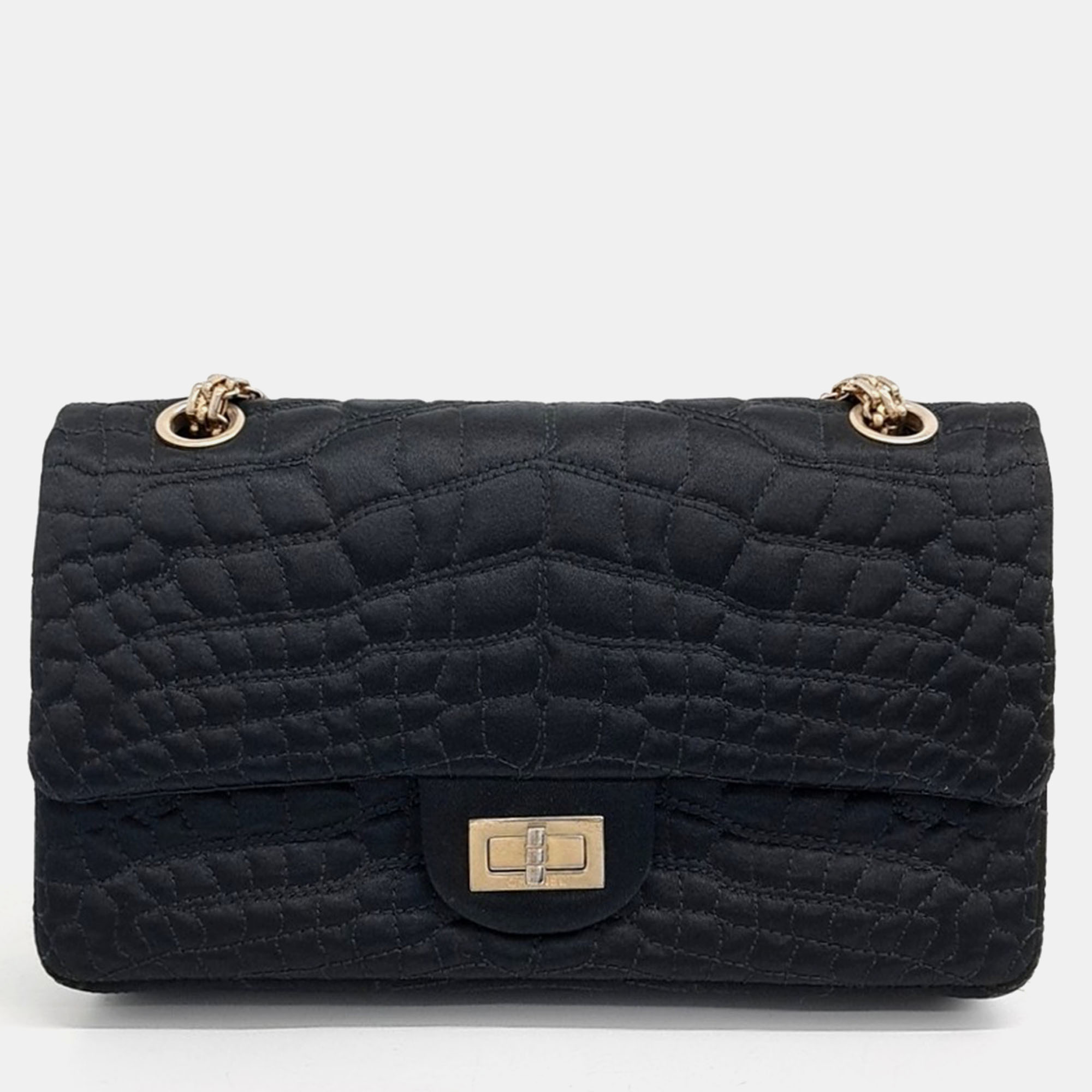 Pre-owned Chanel Satin 2.55 Bag 24 In Black