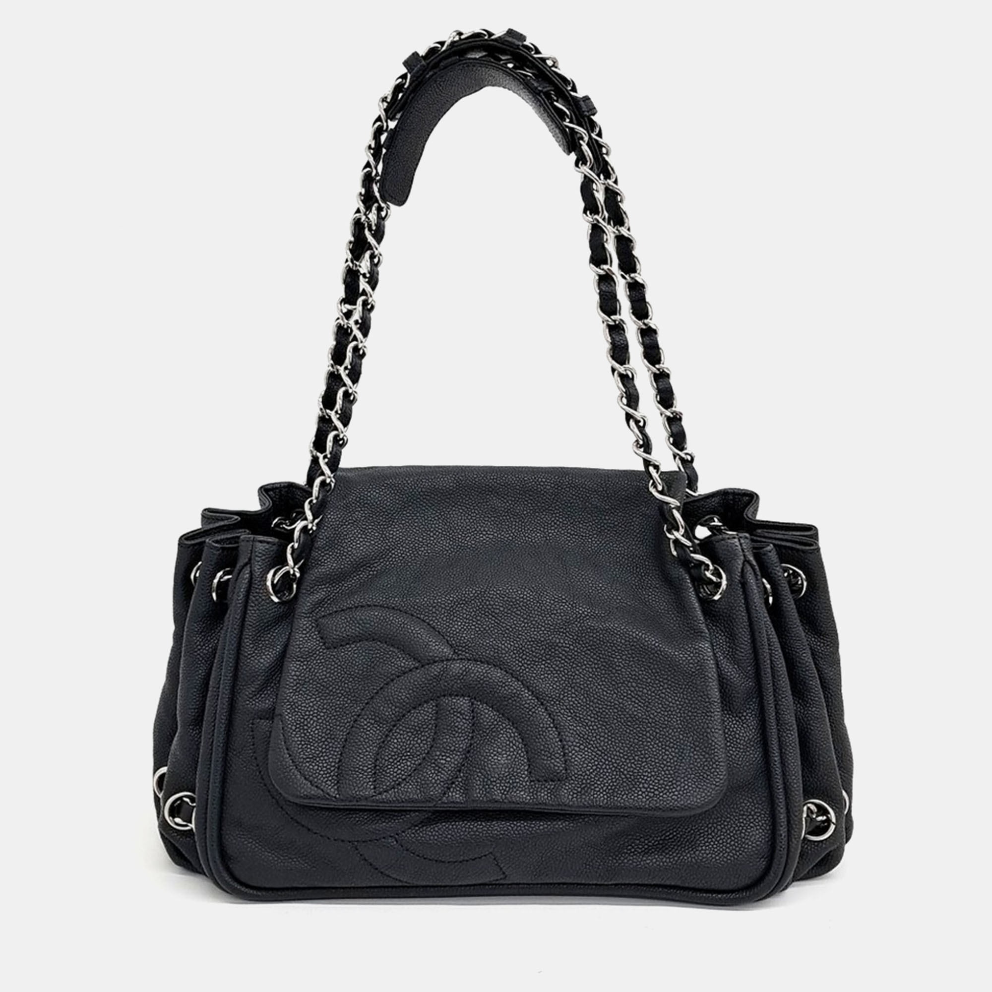 Pre-owned Chanel Caviar Flap Bag In Black