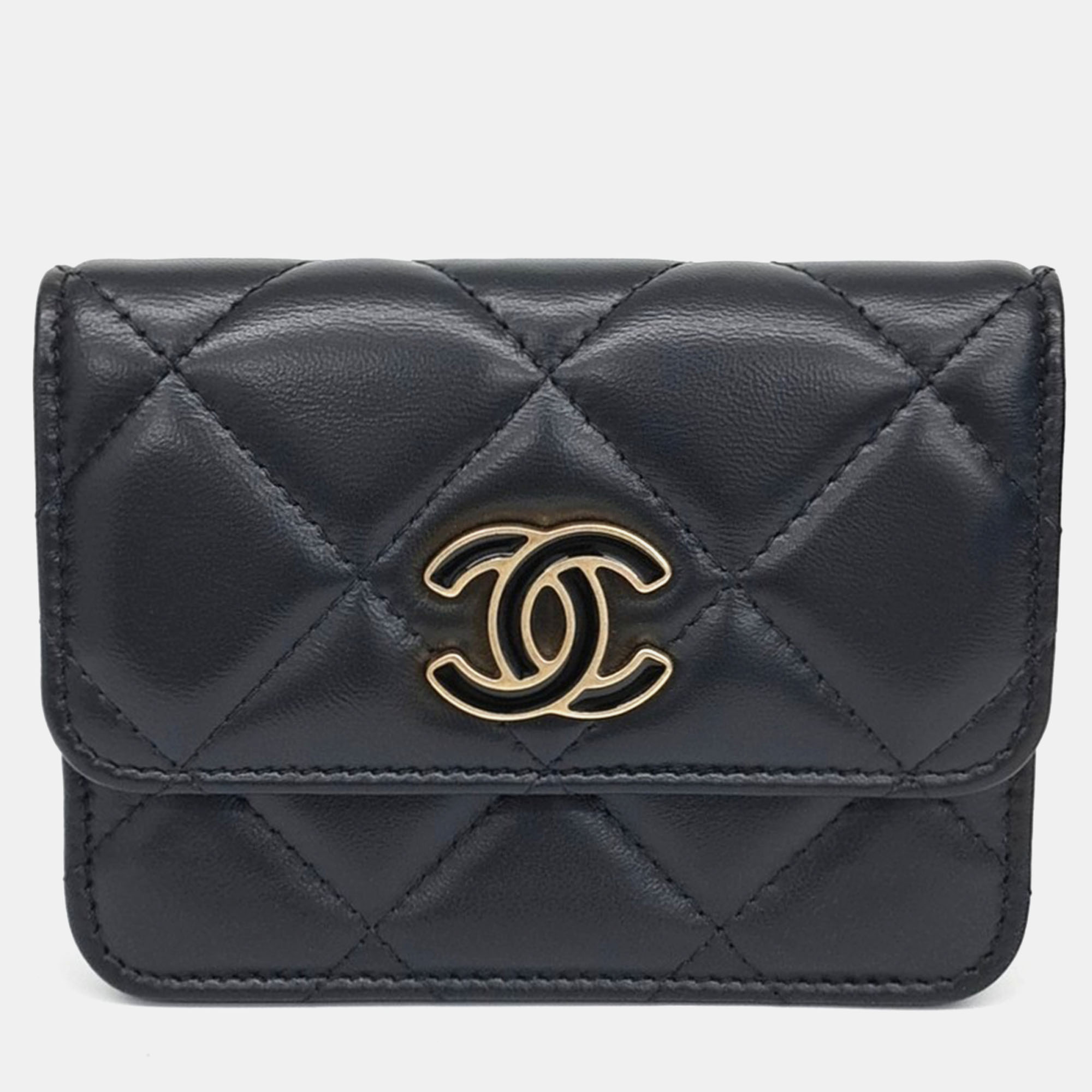 Pre-owned Chanel Lambskin Chain Mini Belt Bag In Black