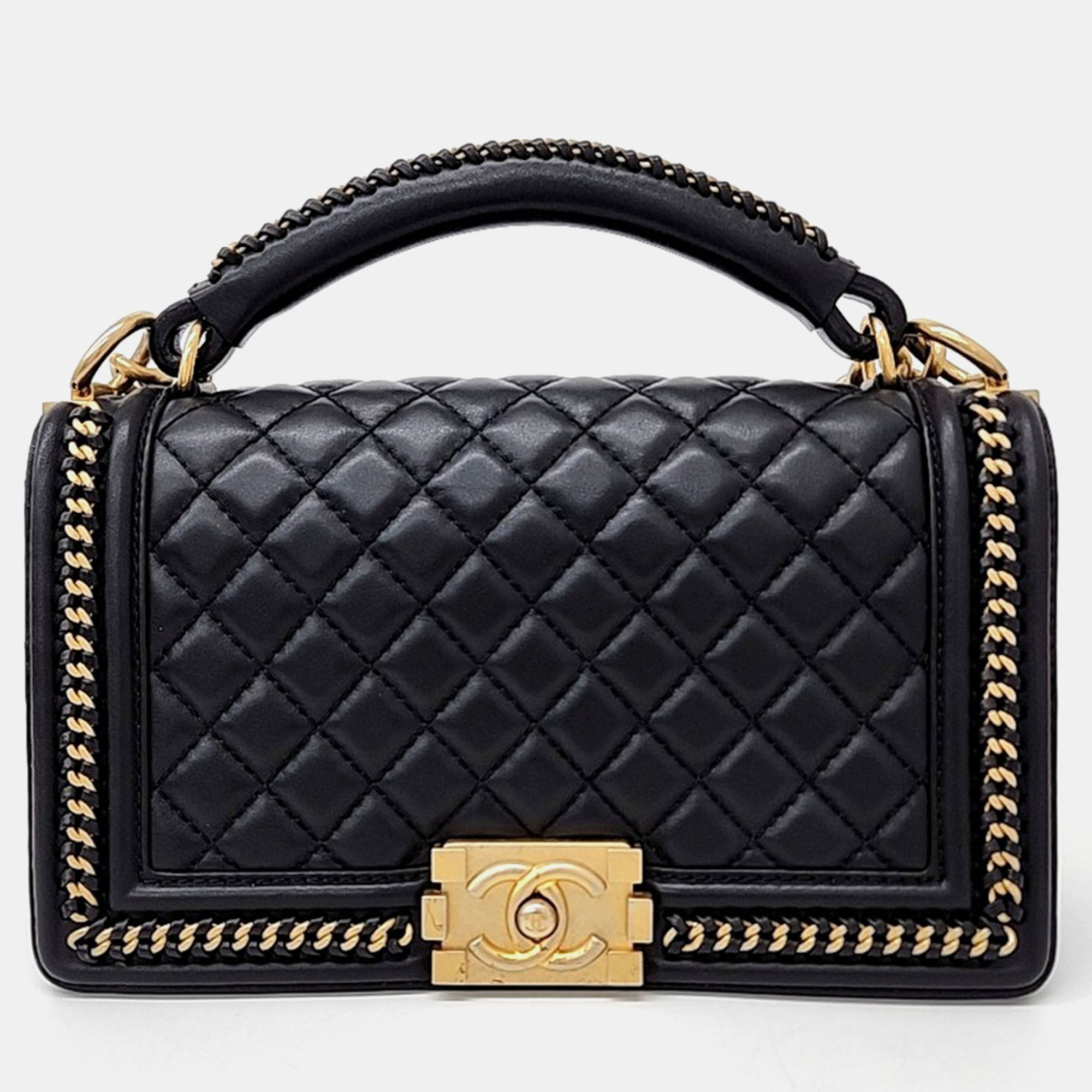 Pre-owned Chanel Top Handle Boy Small Bag In Black