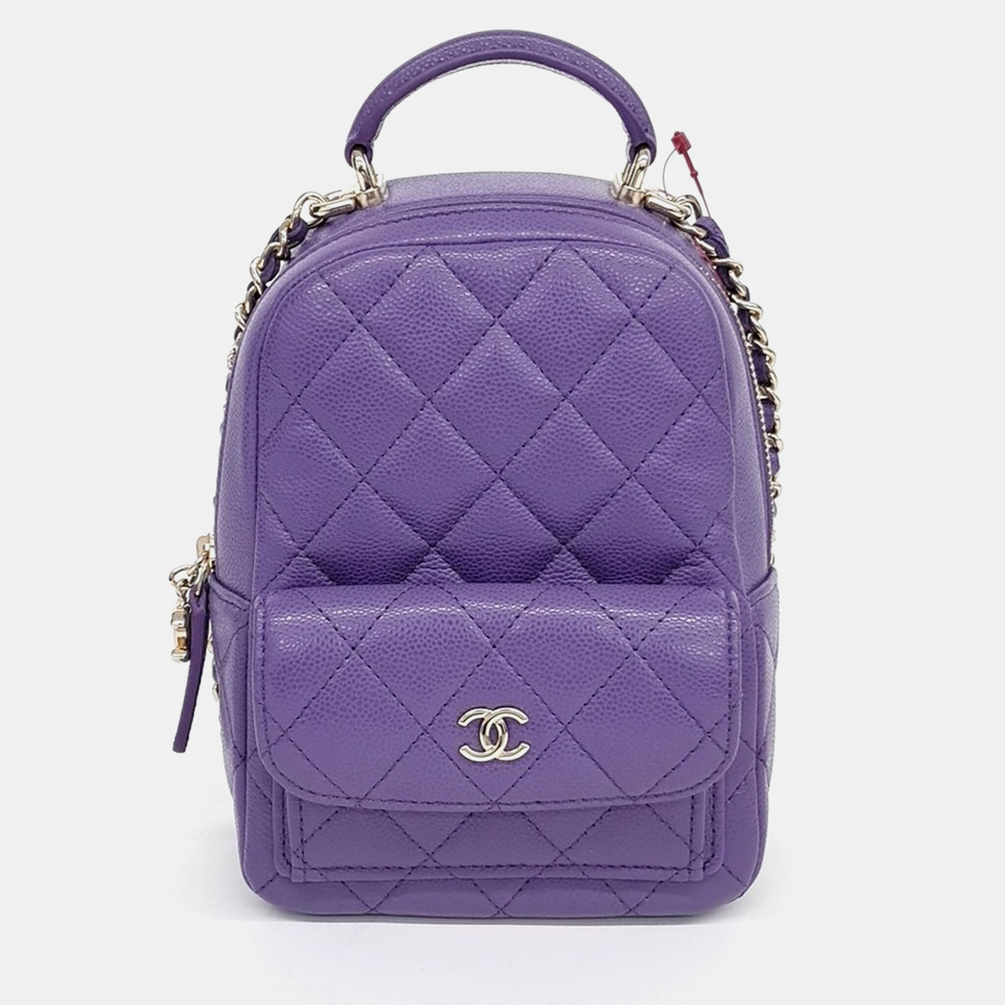 Pre-owned Chanel Caviar Top Handle Mini Backpack In Purple