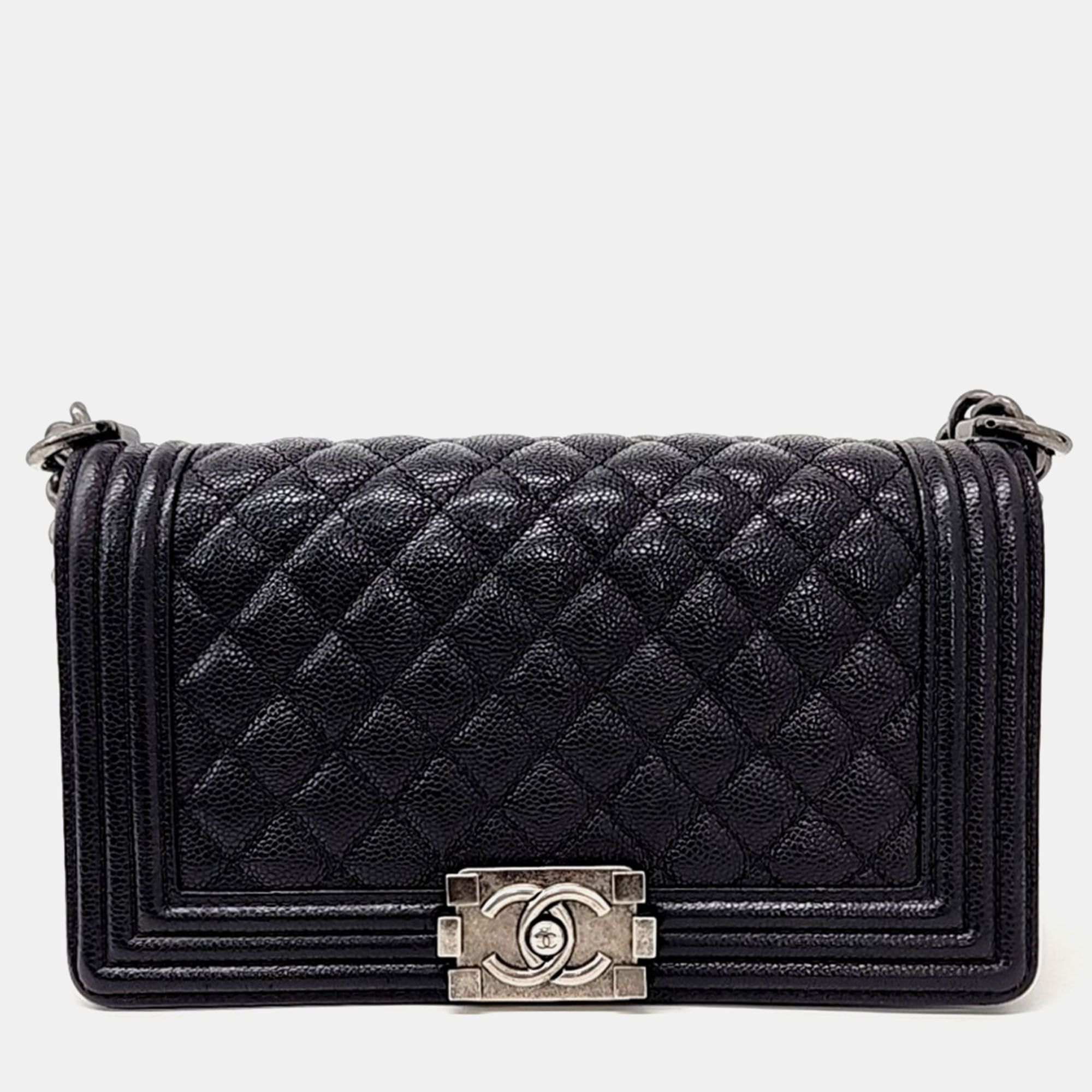 Pre-owned Chanel Caviar Boy Medium Bag In Black