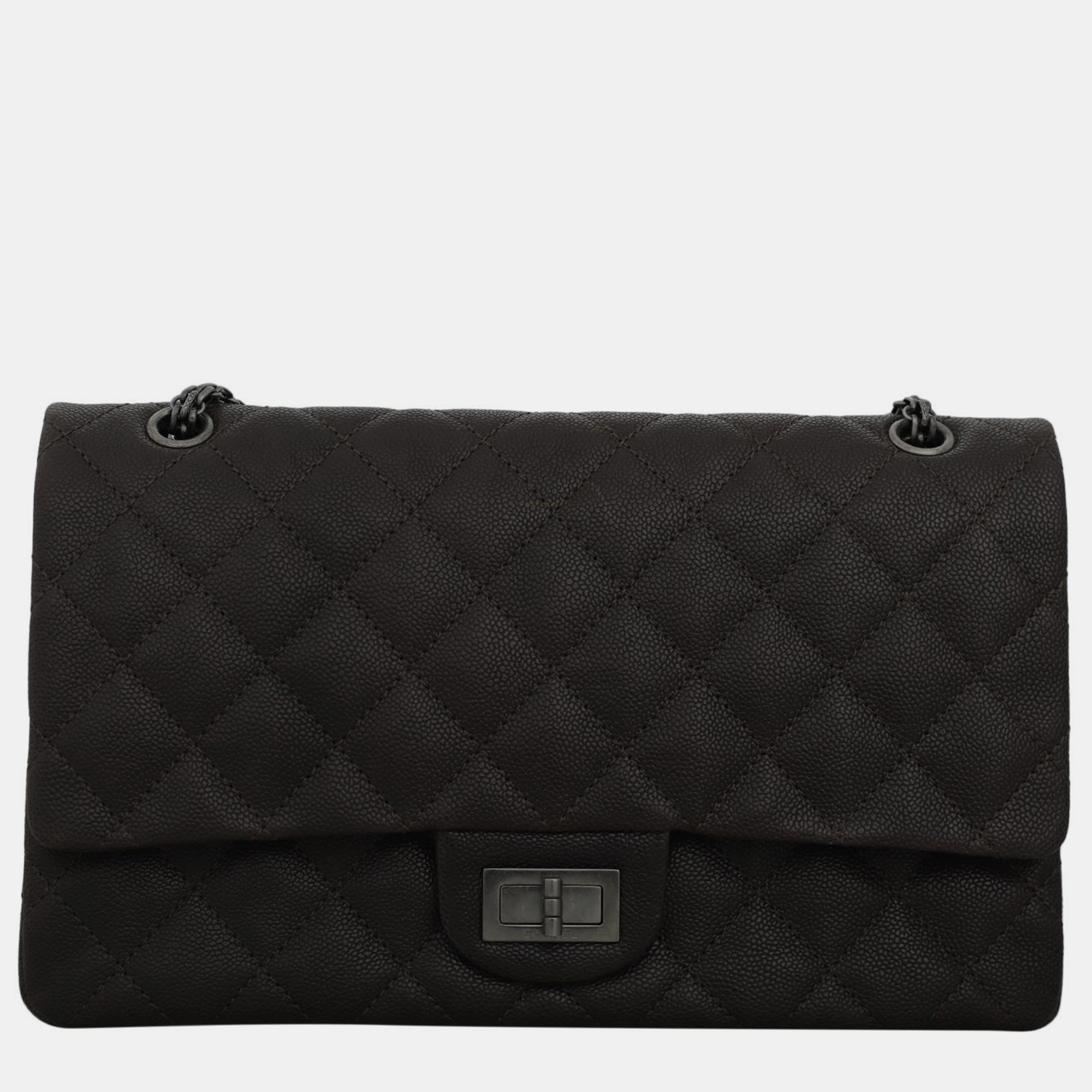 

Chanel Dark Brown Caviar Large Reissue 2.55 Double Flap Bag, Black