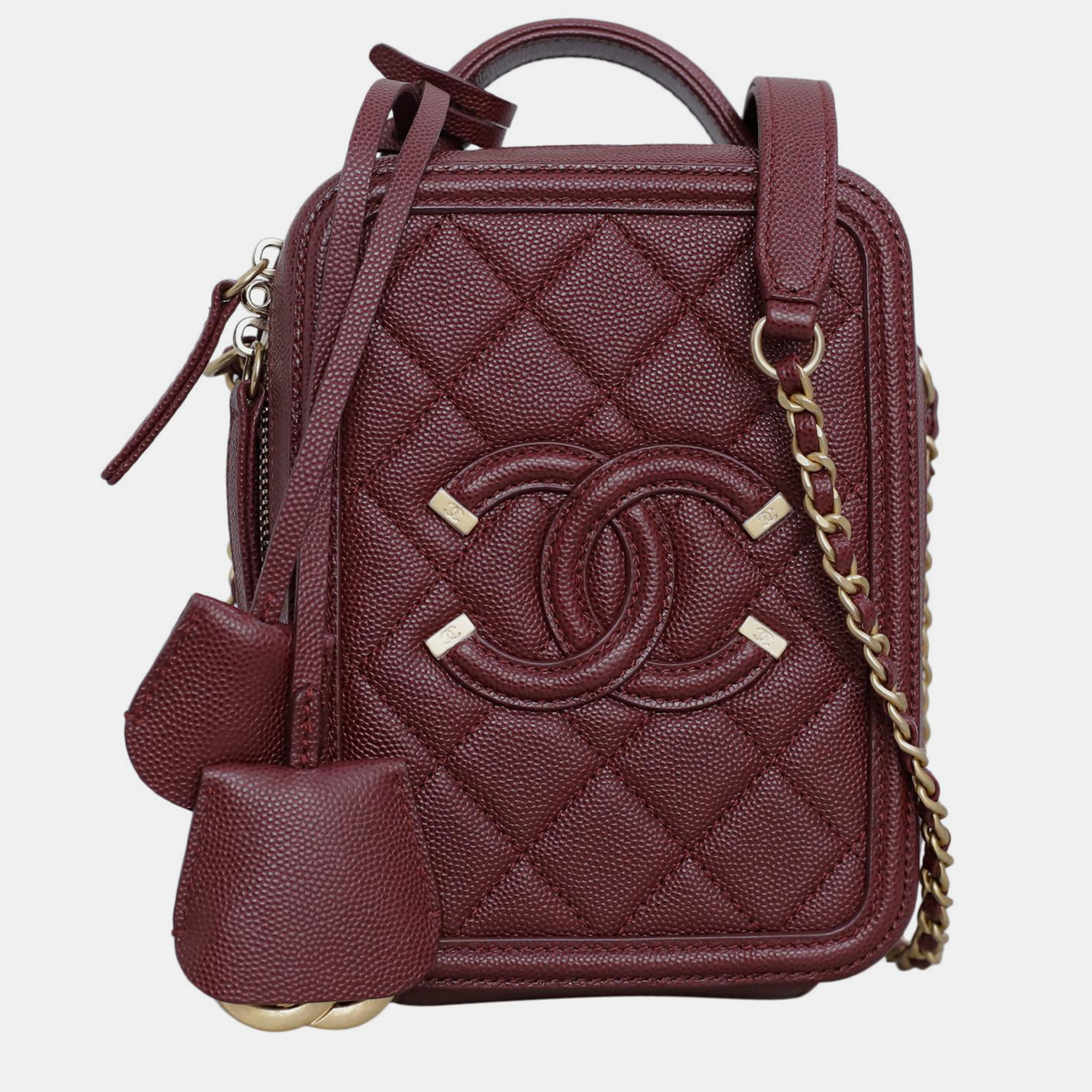 

Chanel Maroon Small CC Filigree Vertical Vanity Case Bag, Burgundy