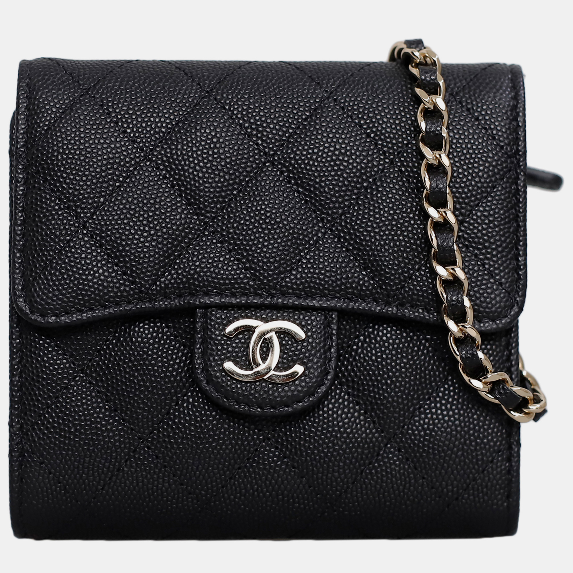 Pre-owned Chanel Black Caviar Leather Chain Clutch