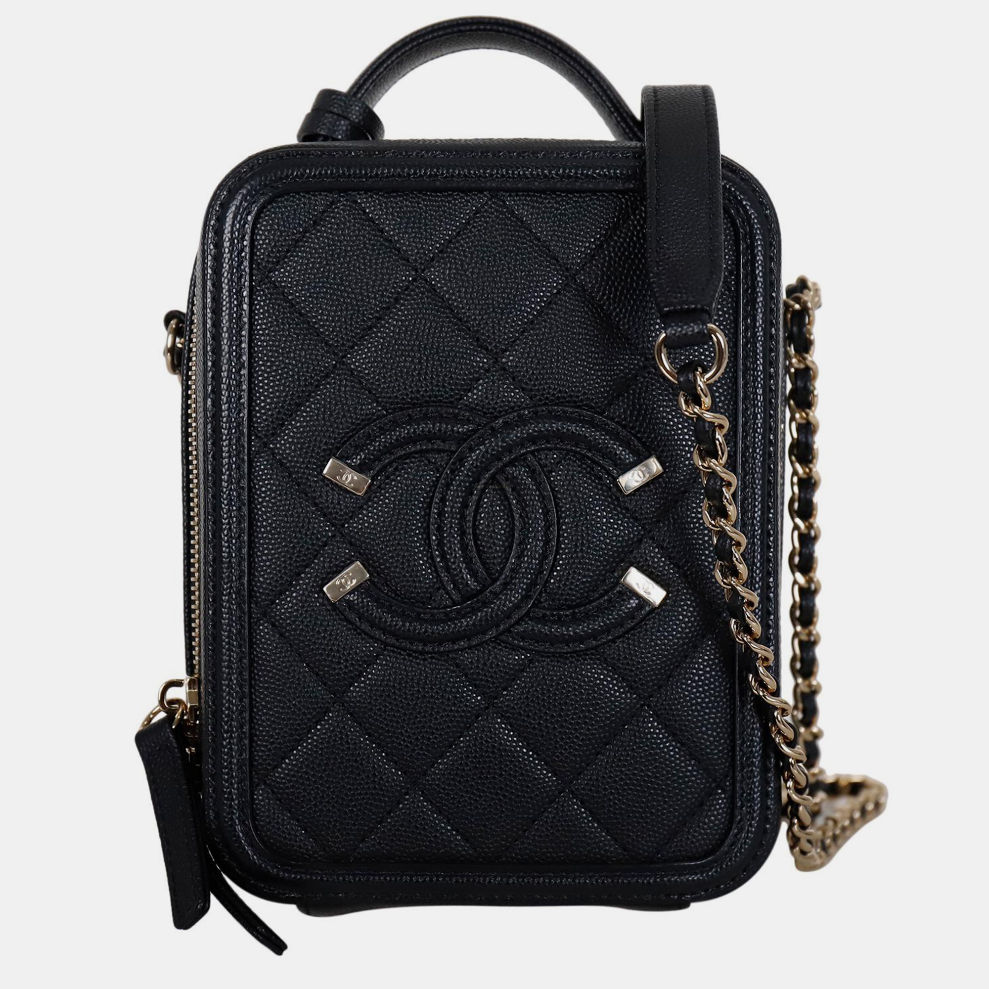 

Chanel Black Caviar Small CC Filigree Vertical Vanity Bag