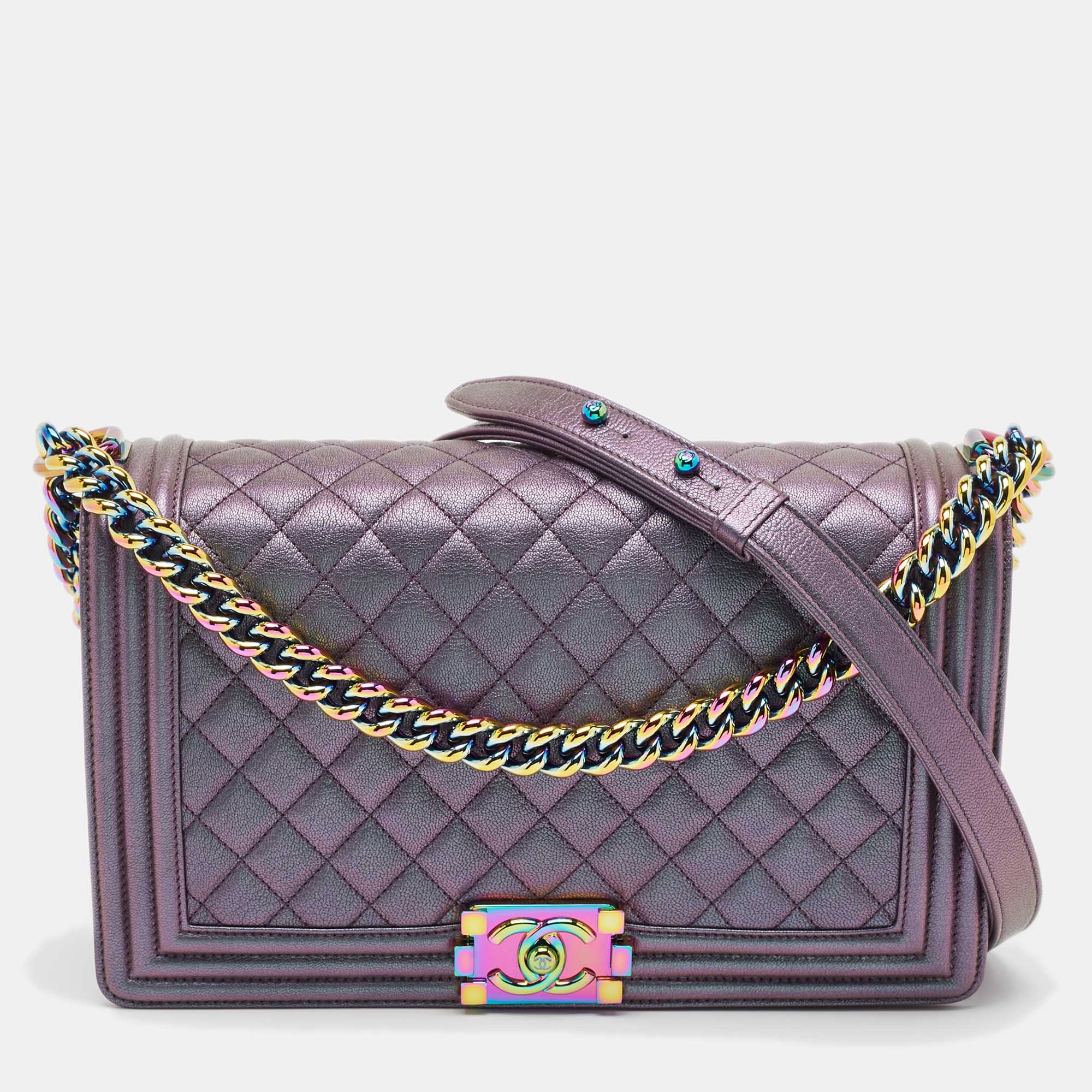 

Chanel Purple Iridescent Quilted Leather New Medium Boy Flap Bag