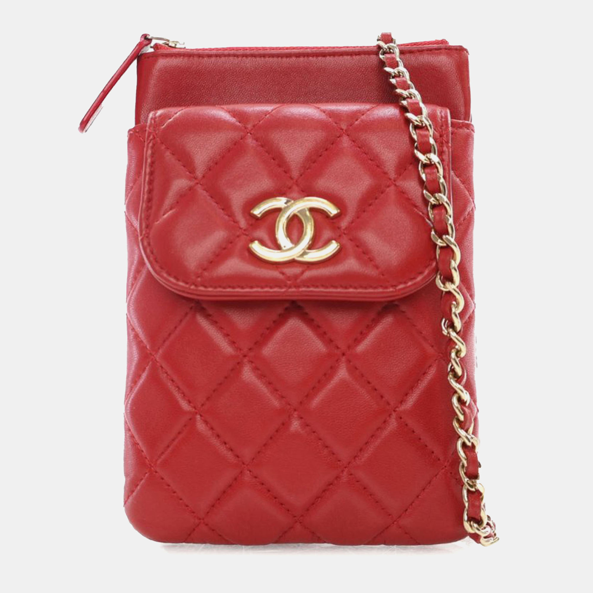 

Chanel CC Quilted Lambskin Phone Holder With Chain, Red