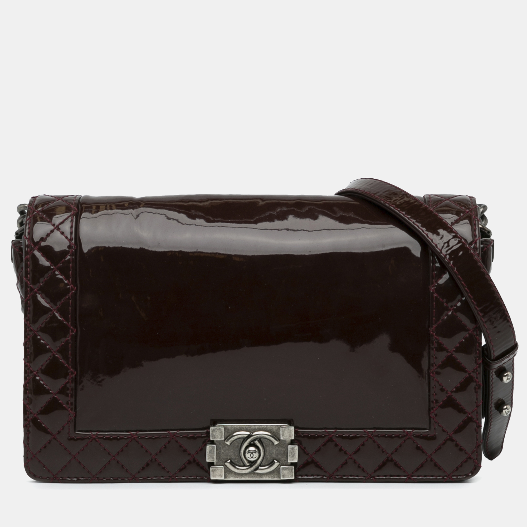 

Chanel Medium Patent Reverso Boy Flap Bag, Burgundy