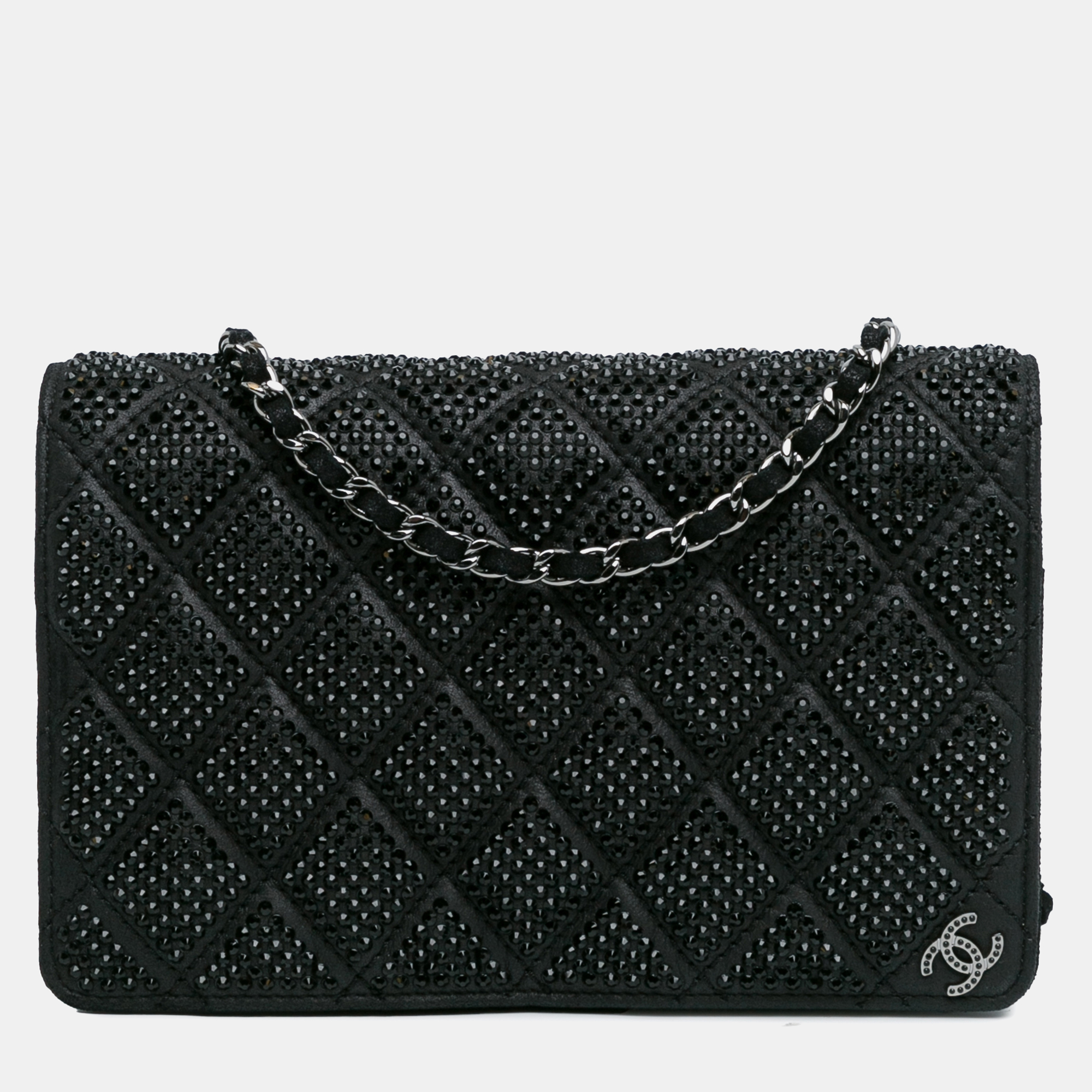 

Chanel Quilted Lambskin Crystal Wallet On Chain, Black