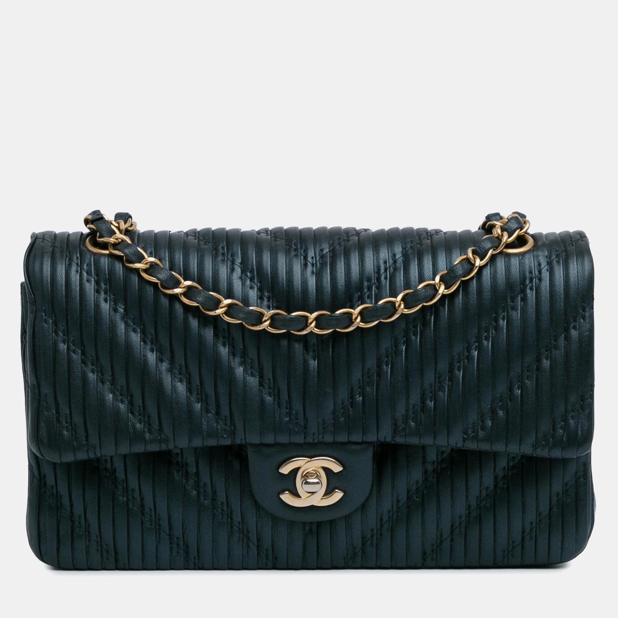 

Chanel Medium Calfskin Coco Pleats Double Flap Bag, Blue